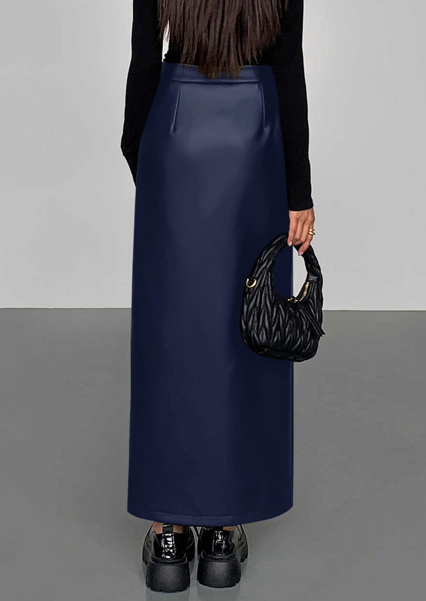 Womens Faux Leather Skirt Fall Bodycon High Waisted Slit Dressy Casual Winter Maxi Long Pencil Skirts