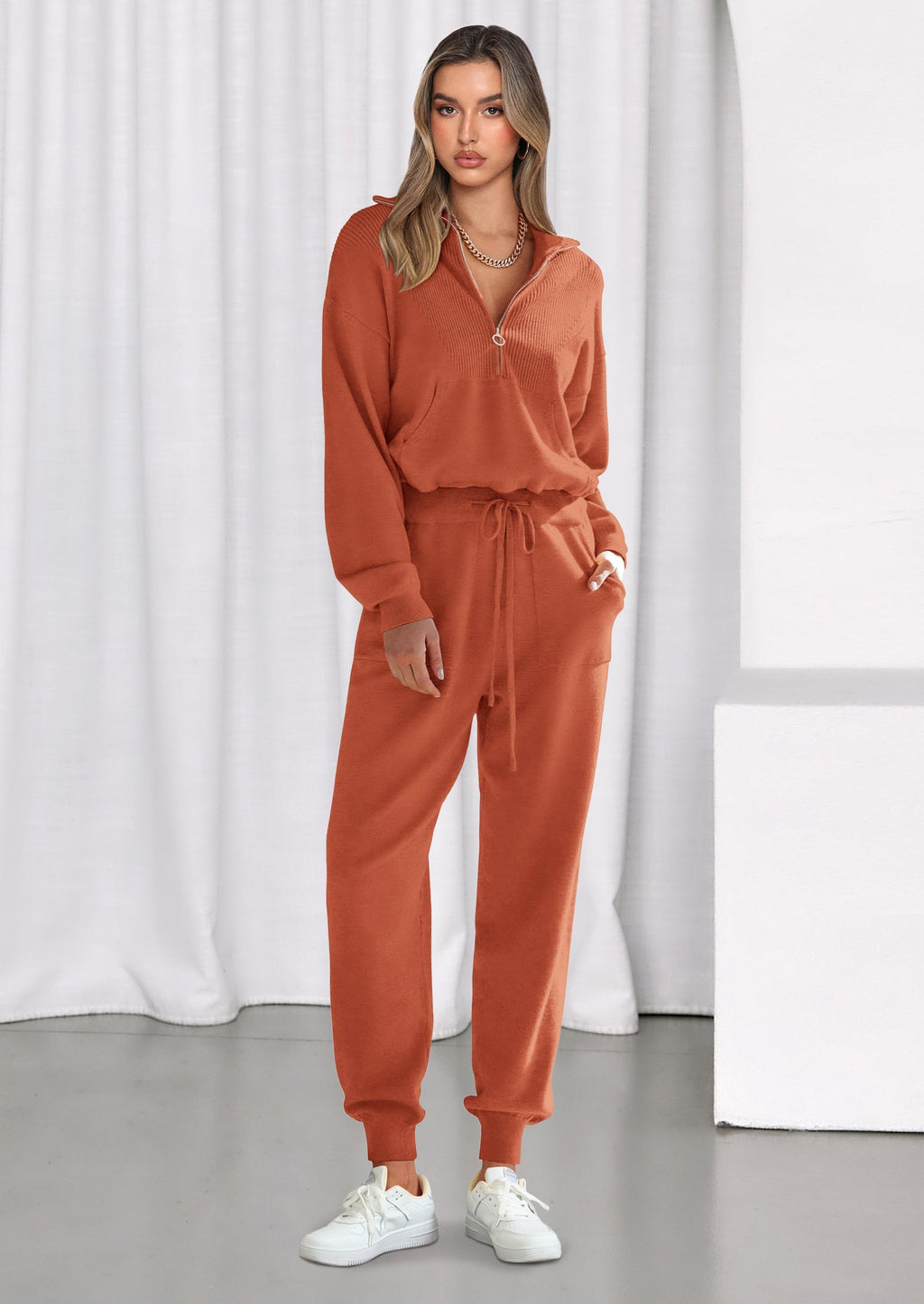 Women's 2 Piece Sweater Set Pullover Zip Up Sweatshirt Jogger Sweatpants Tracksuit Casual Outfit