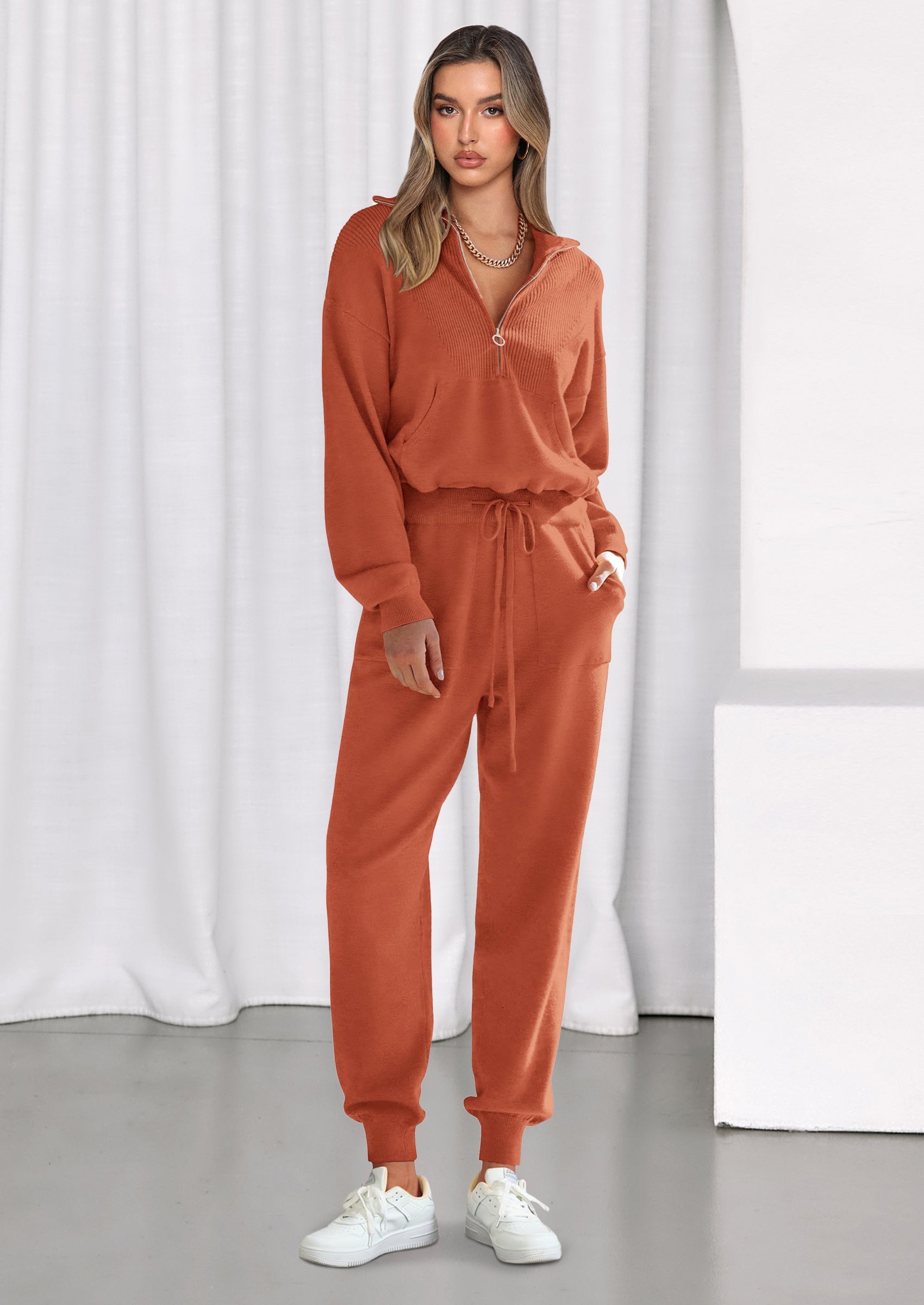 Women's 2 Piece Sweater Set Pullover Zip Up Sweatshirt Jogger Sweatpants Tracksuit Casual Outfit