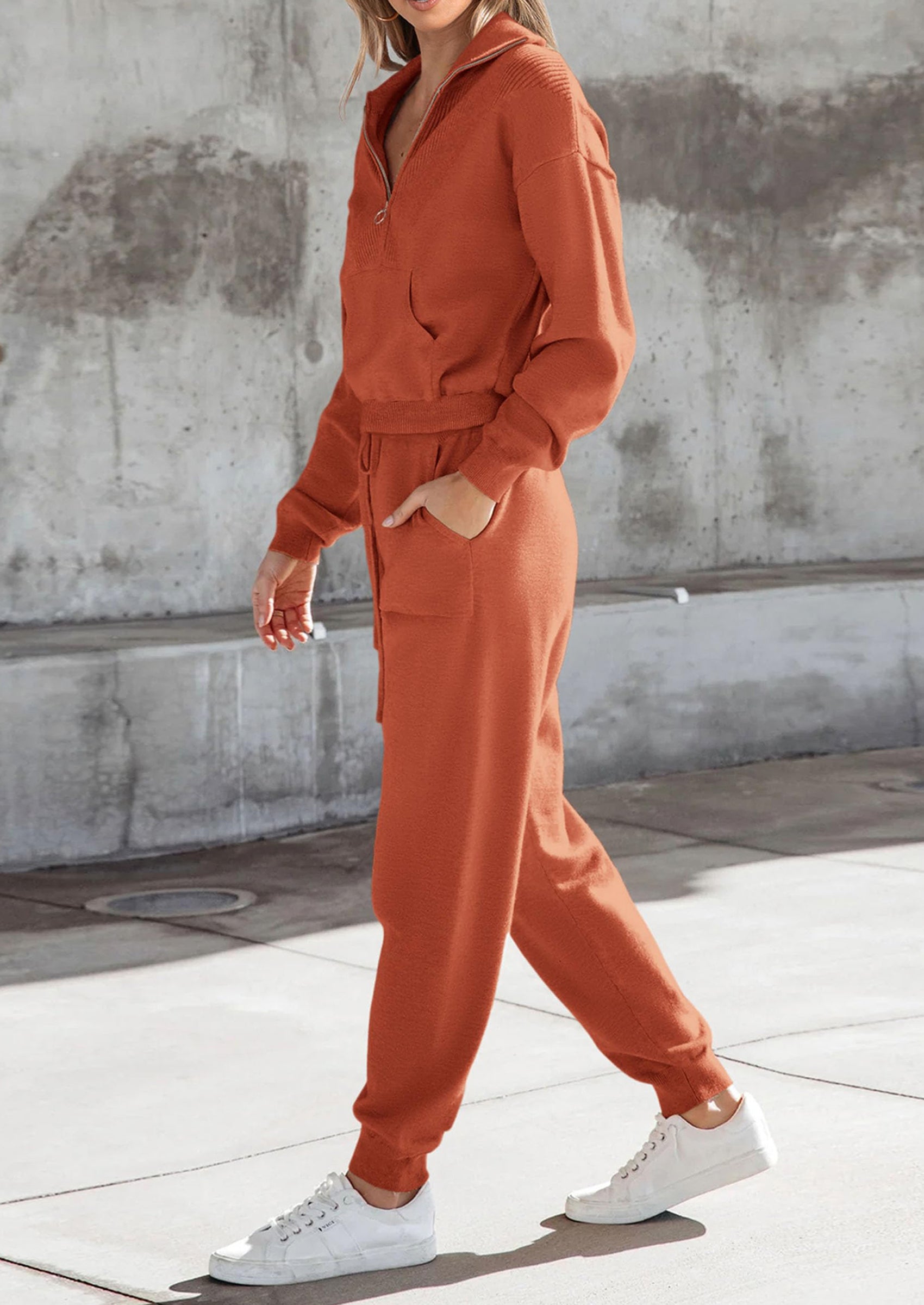 Women's 2 Piece Sweater Set Pullover Zip Up Sweatshirt Jogger Sweatpants Tracksuit Casual Outfit