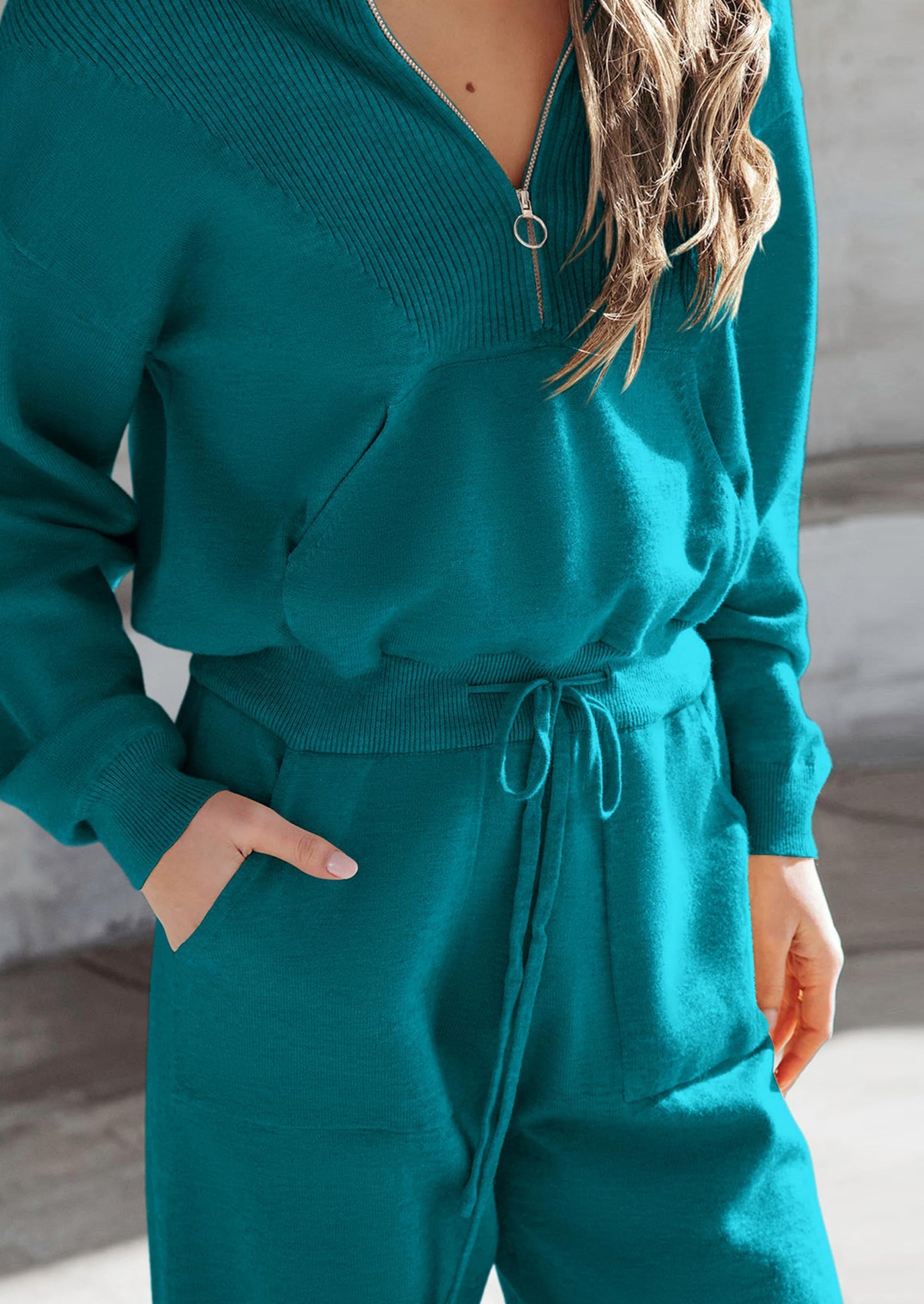 Women's 2 Piece Sweater Set Pullover Zip Up Sweatshirt Jogger Sweatpants Tracksuit Casual Outfit
