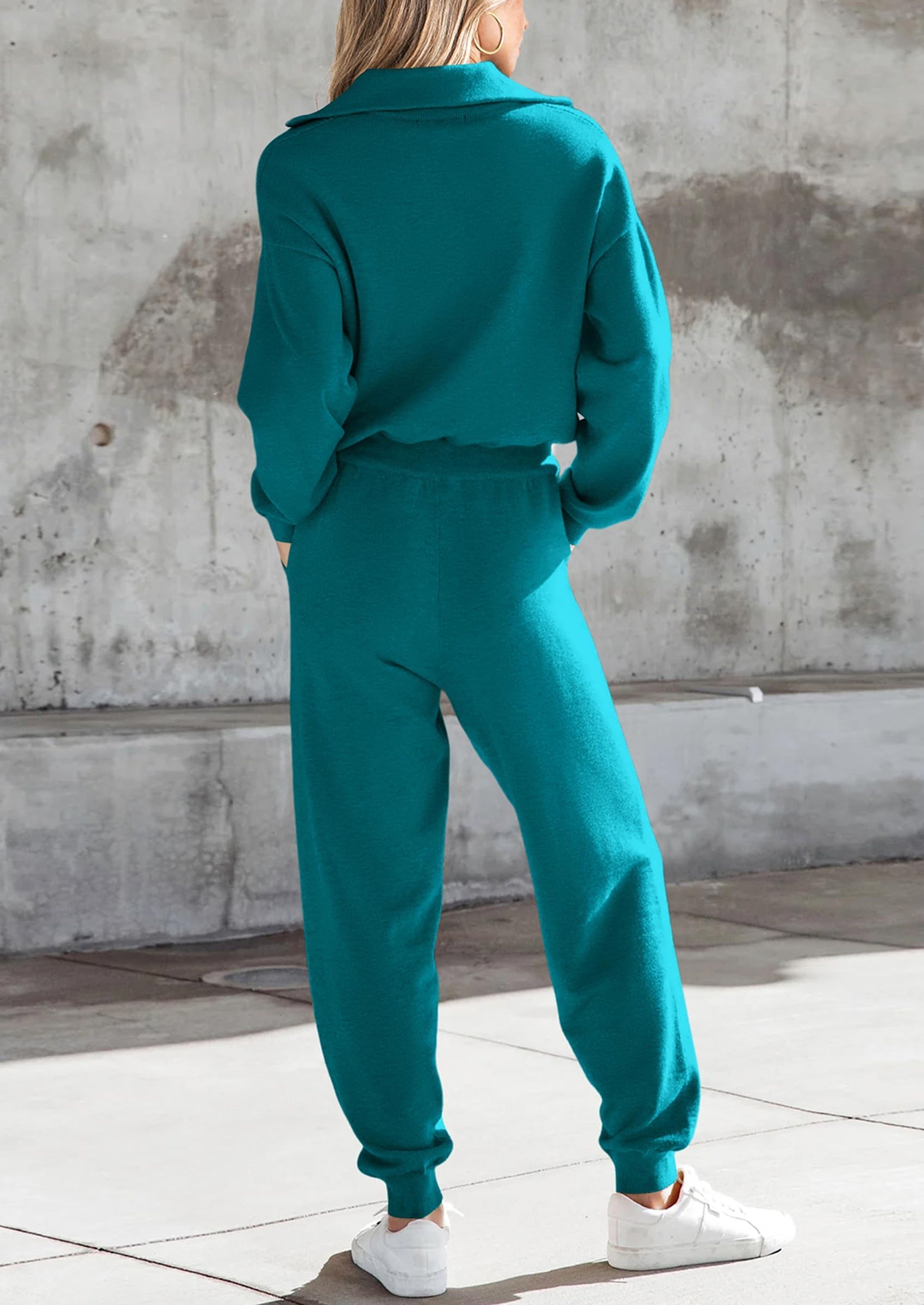 Women's 2 Piece Sweater Set Pullover Zip Up Sweatshirt Jogger Sweatpants Tracksuit Casual Outfit
