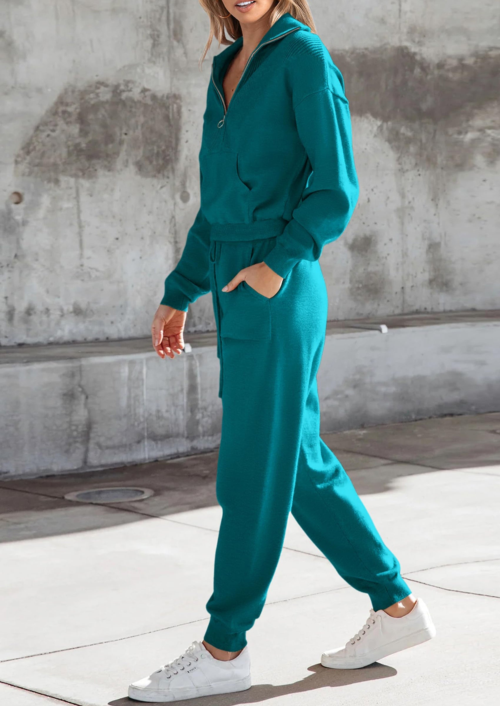 Women's 2 Piece Sweater Set Pullover Zip Up Sweatshirt Jogger Sweatpants Tracksuit Casual Outfit
