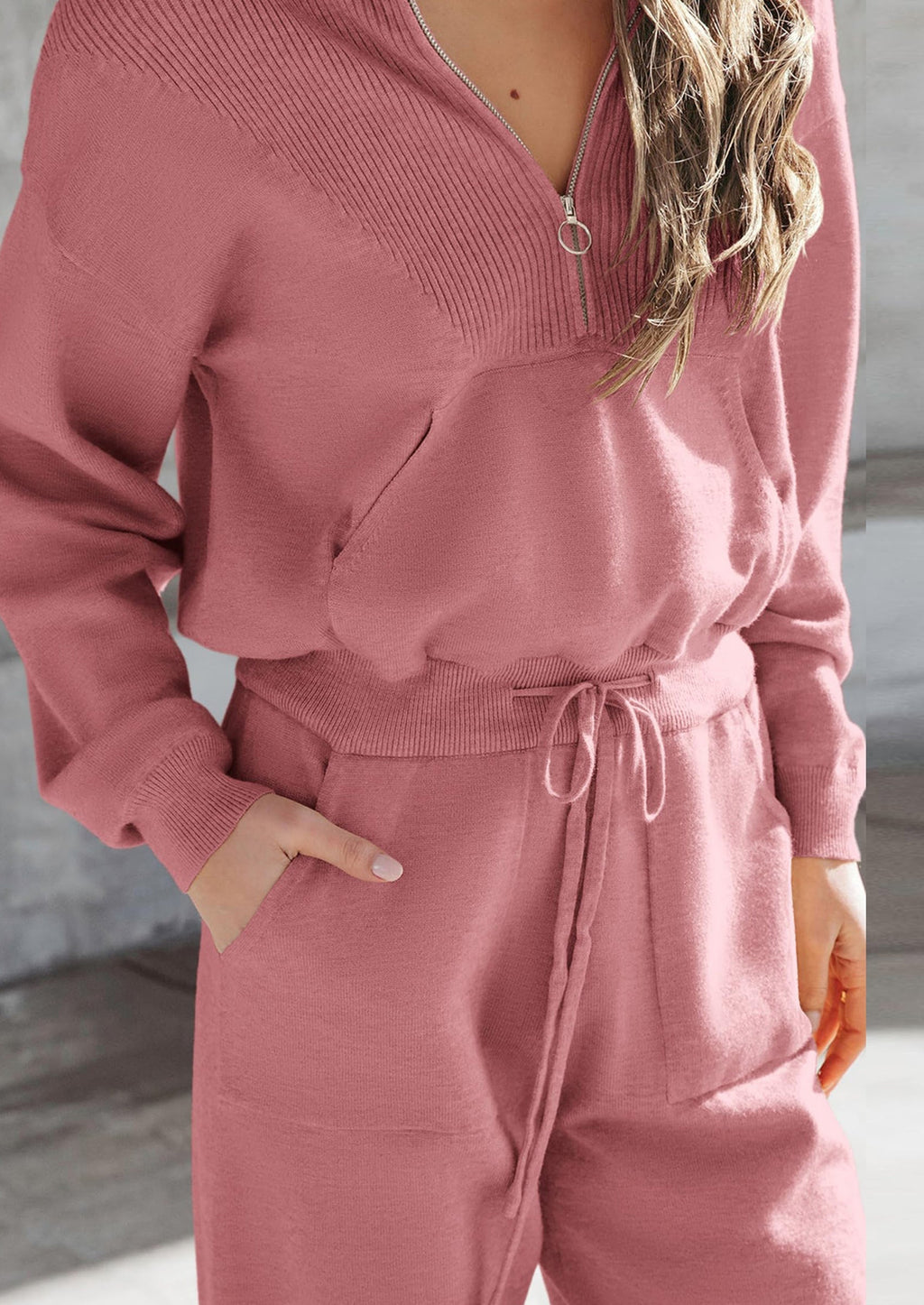 Women's 2 Piece Sweater Set Pullover Zip Up Sweatshirt Jogger Sweatpants Tracksuit Casual Outfit