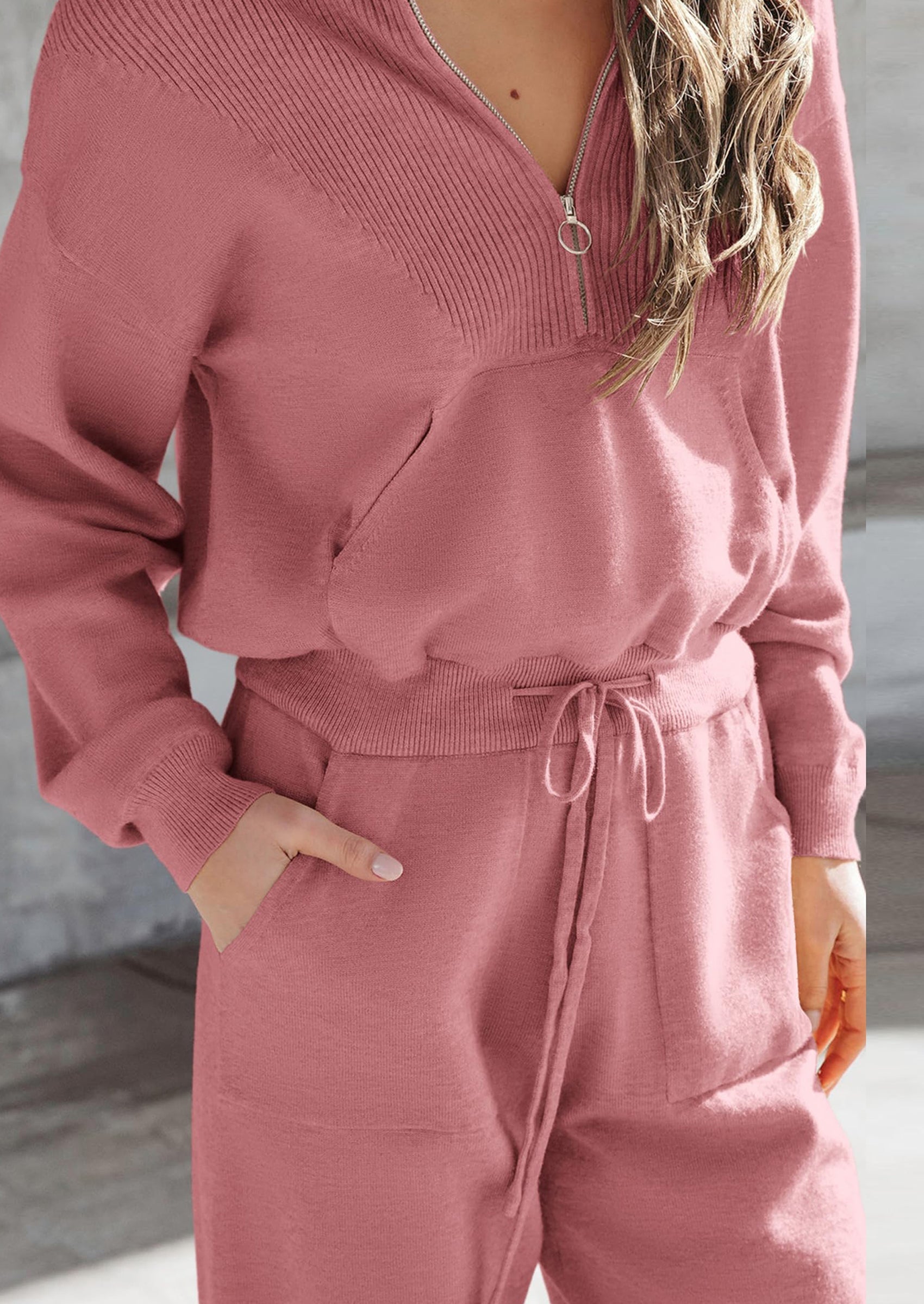 Women's 2 Piece Sweater Set Pullover Zip Up Sweatshirt Jogger Sweatpants Tracksuit Casual Outfit