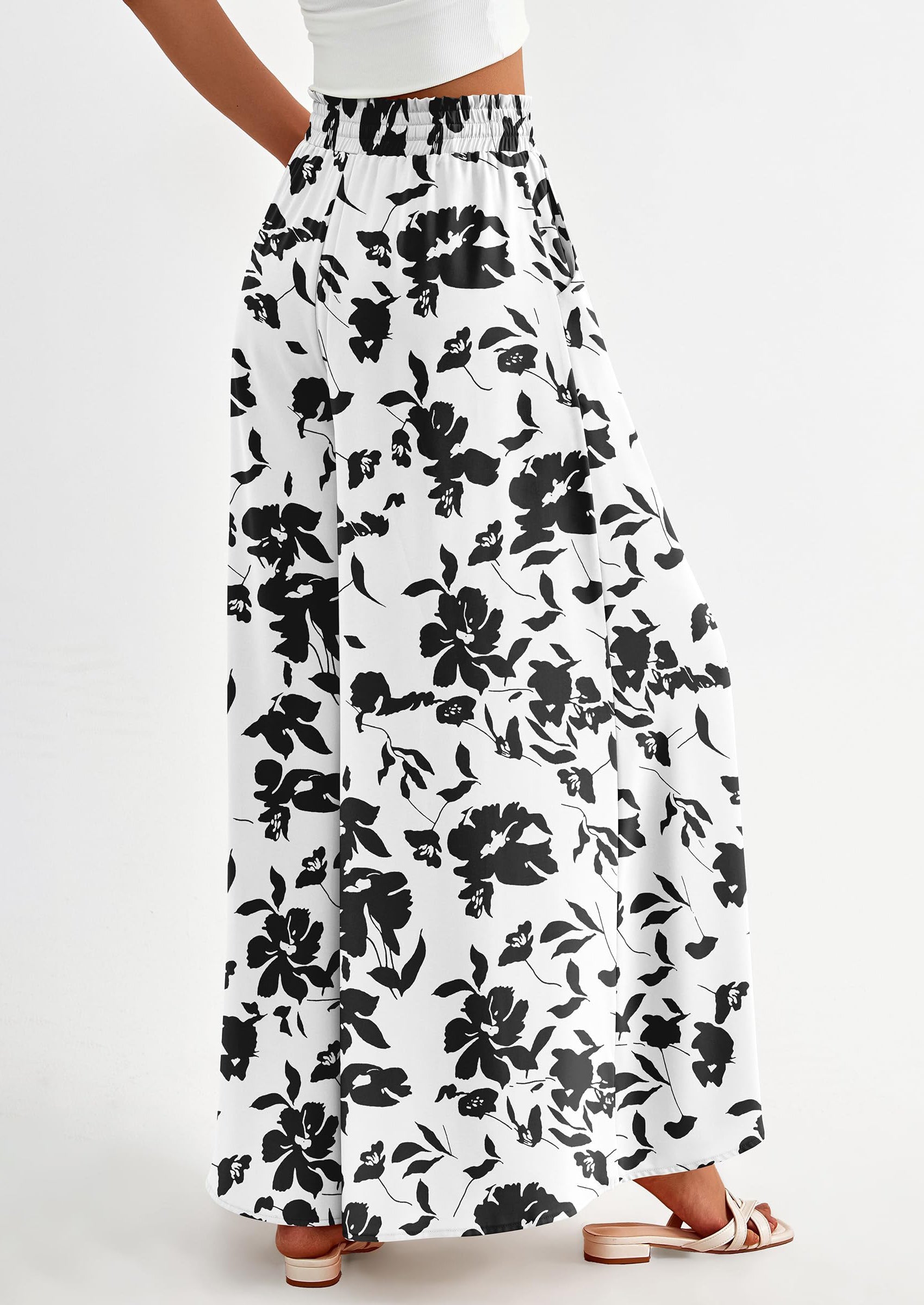 Women's Summer Wide Leg Palazzo Pants High Waisted Flowy Pockets Trendy Casual Lounge Boho Beach Trousers
