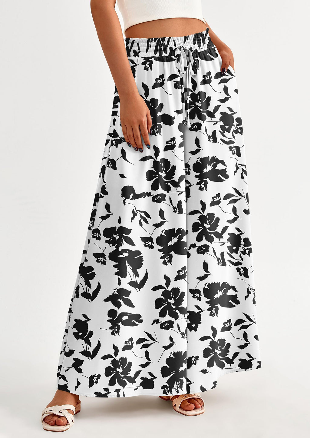 Women's Summer Wide Leg Palazzo Pants High Waisted Flowy Pockets Trendy Casual Lounge Boho Beach Trousers