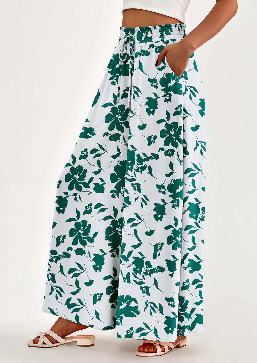 Women's Summer Wide Leg Palazzo Pants High Waisted Flowy Pockets Trendy Casual Lounge Boho Beach Trousers
