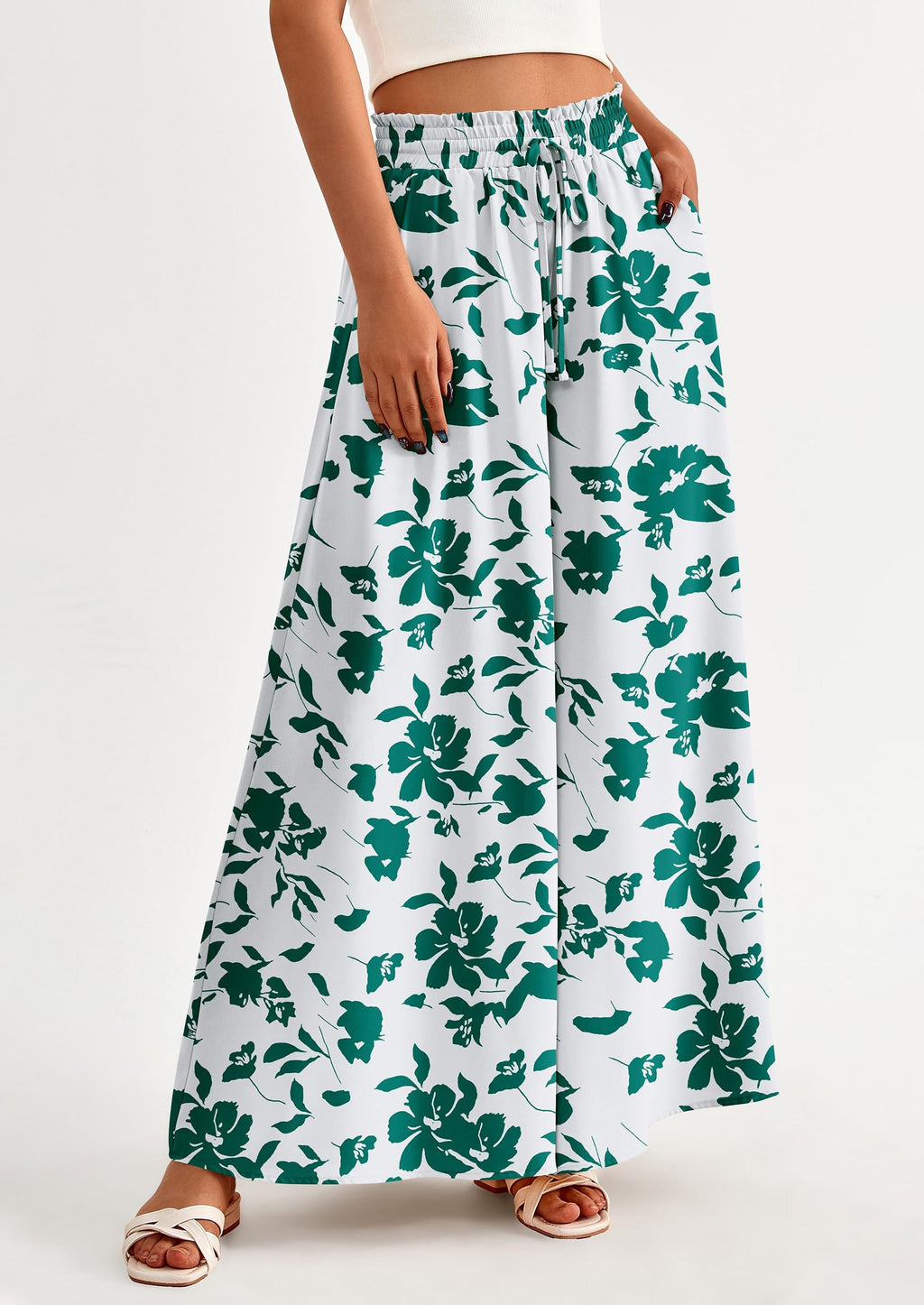 Women's Summer Wide Leg Palazzo Pants High Waisted Flowy Pockets Trendy Casual Lounge Boho Beach Trousers