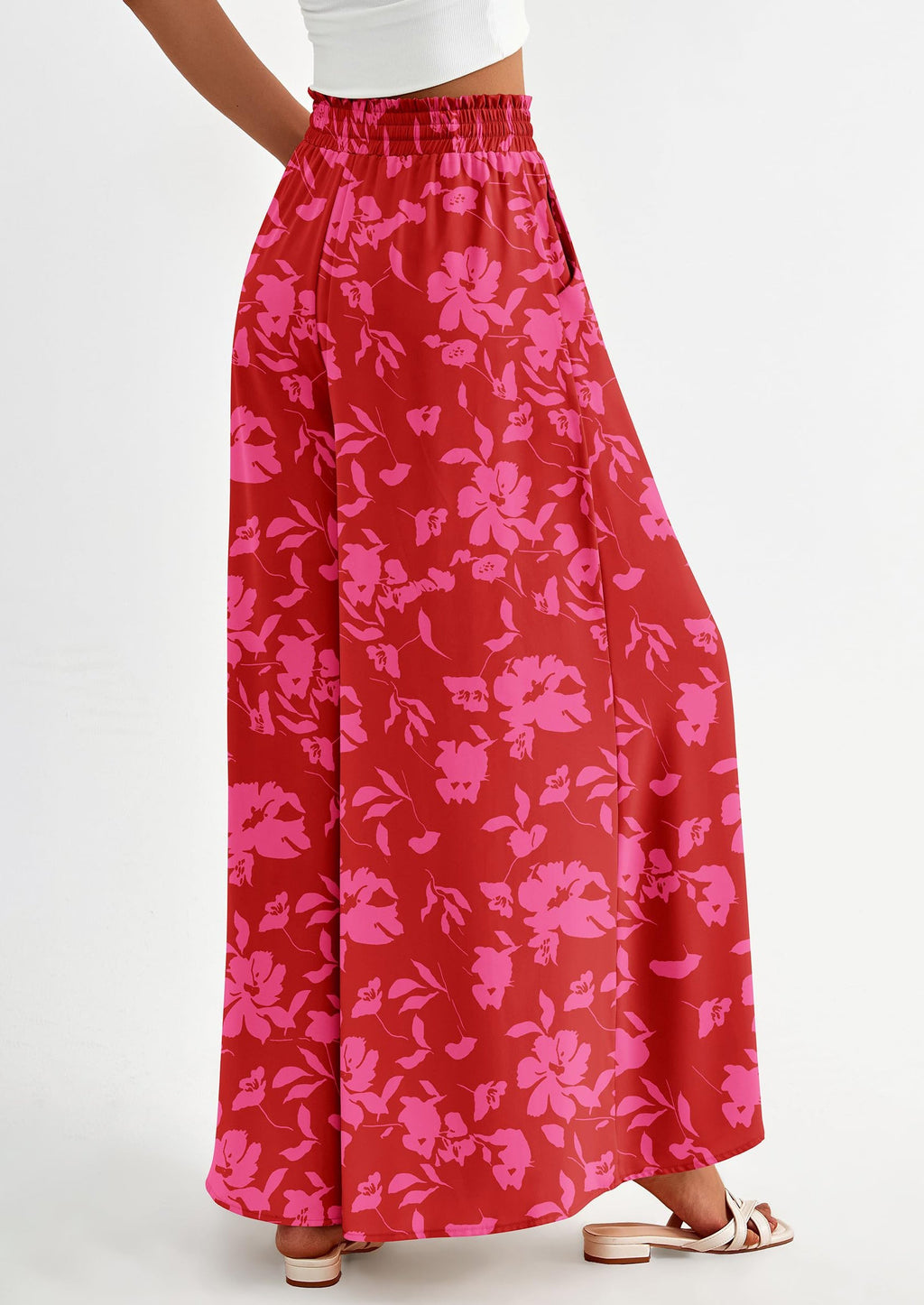 Women's Summer Wide Leg Palazzo Pants High Waisted Flowy Pockets Trendy Casual Lounge Boho Beach Trousers