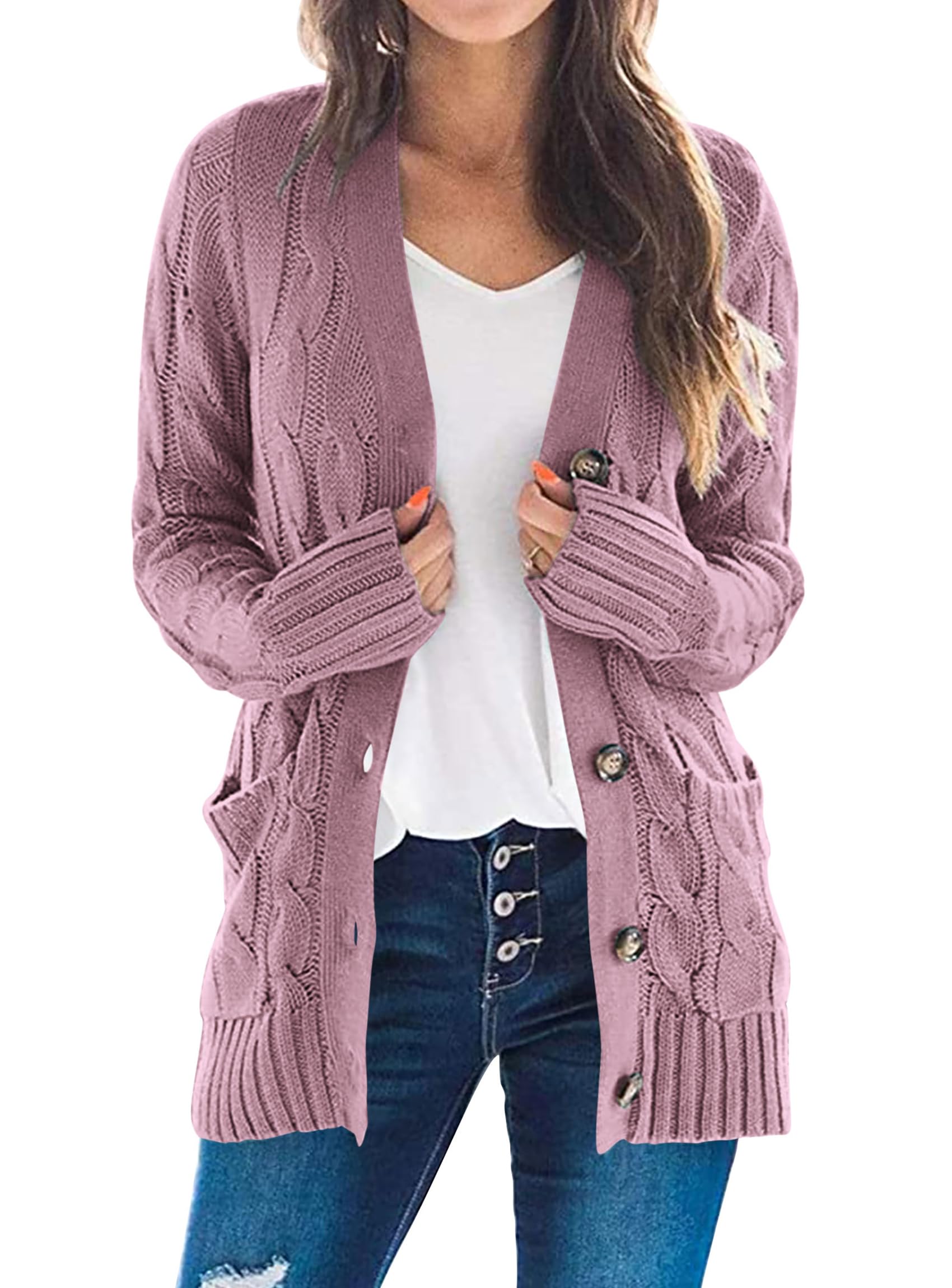Women's Open Front Cardigan Sweaters Fall Fashion Button Down Cable Knit Chunky Winter Outerwear Coats