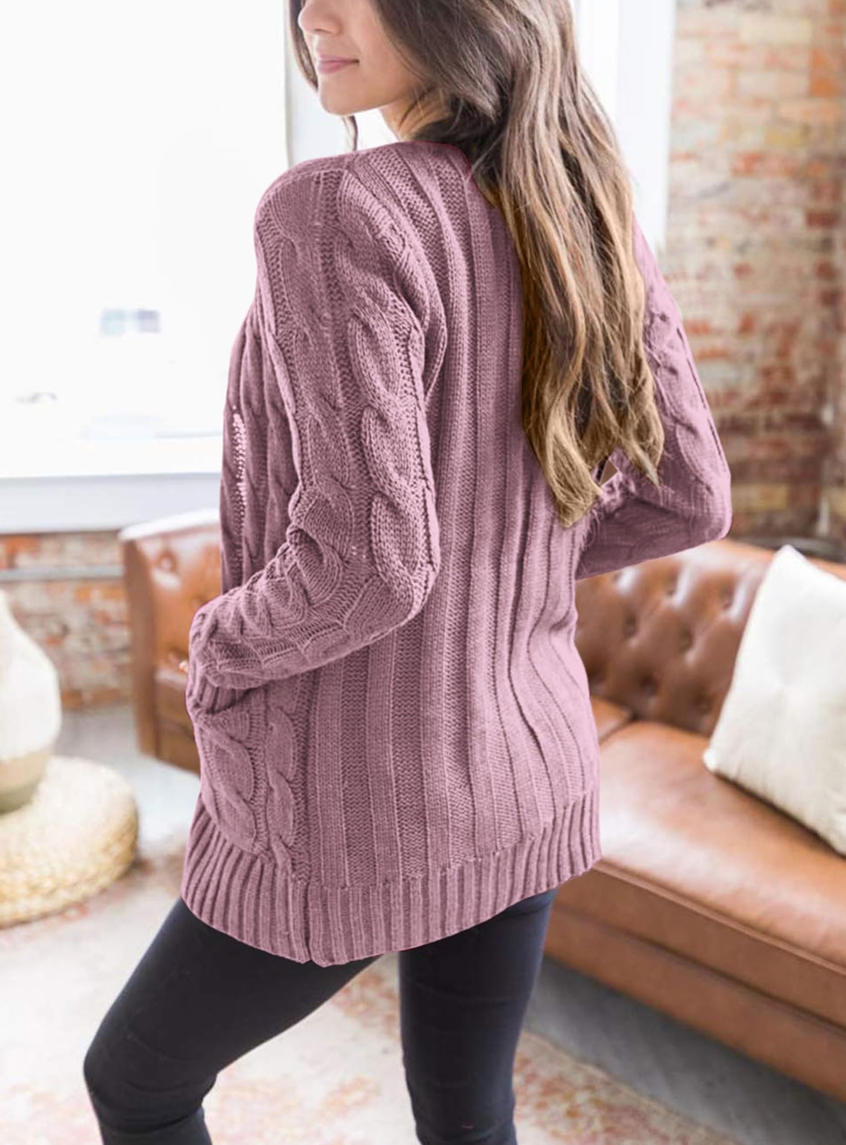 Women's Open Front Cardigan Sweaters Fall Fashion Button Down Cable Knit Chunky Winter Outerwear Coats