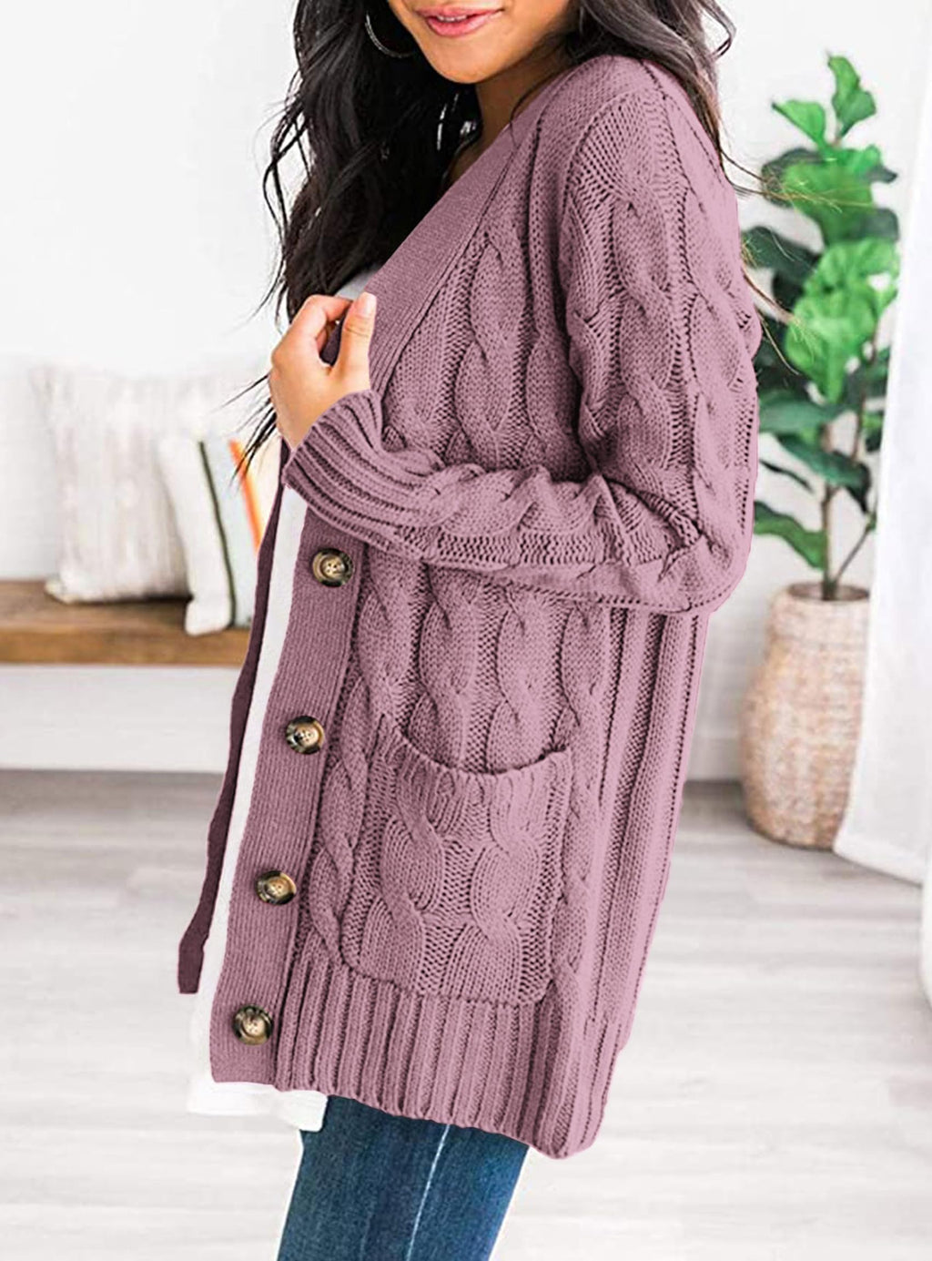 Women's Open Front Cardigan Sweaters Fall Fashion Button Down Cable Knit Chunky Winter Outerwear Coats