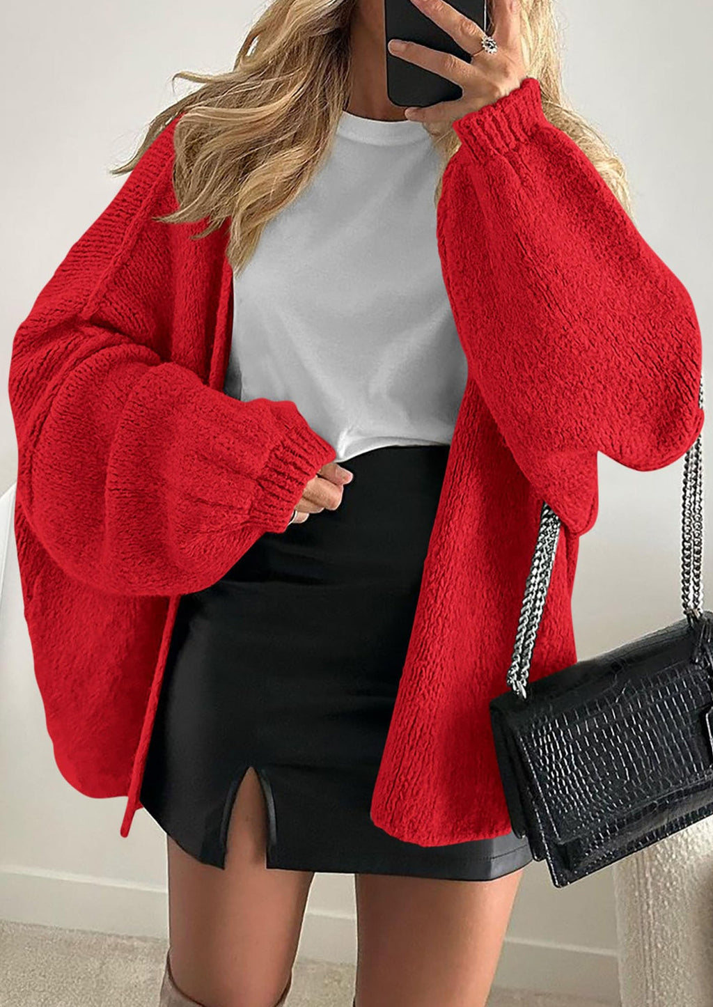 Womens Oversized Cardigan Sweaters Fall Long Lantern Sleeve Knit Open Front Lightweight Sweater