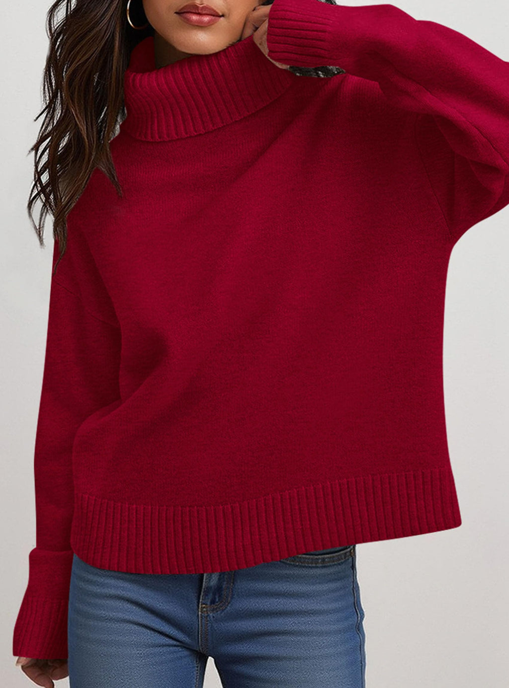 Womens Turtleneck Long Sleeve Sweater Fall Trendy Loose Fit Casual Tops Chunky Knit Pullover Sweaters