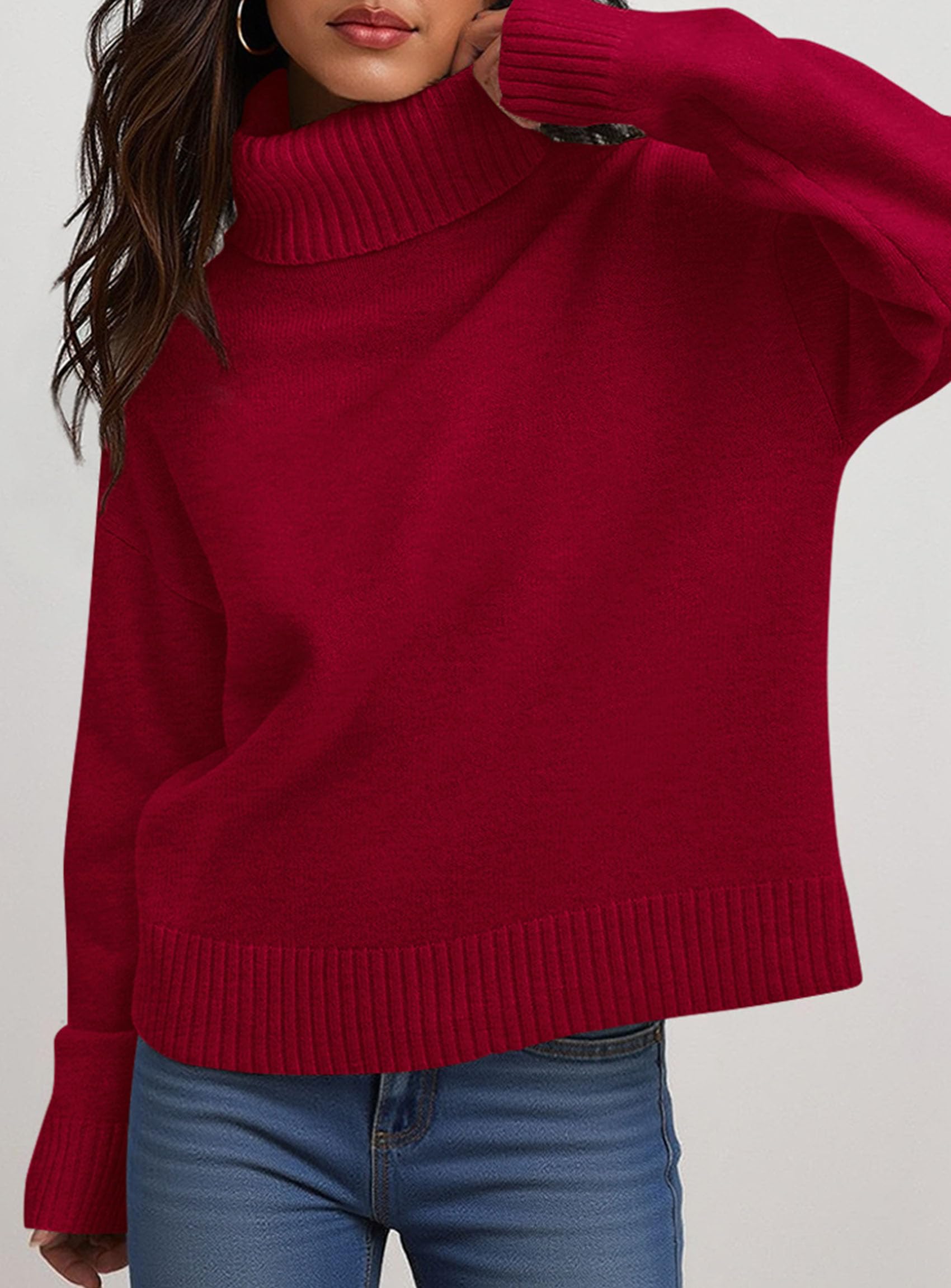 Womens Turtleneck Long Sleeve Sweater Fall Trendy Loose Fit Casual Tops Chunky Knit Pullover Sweaters