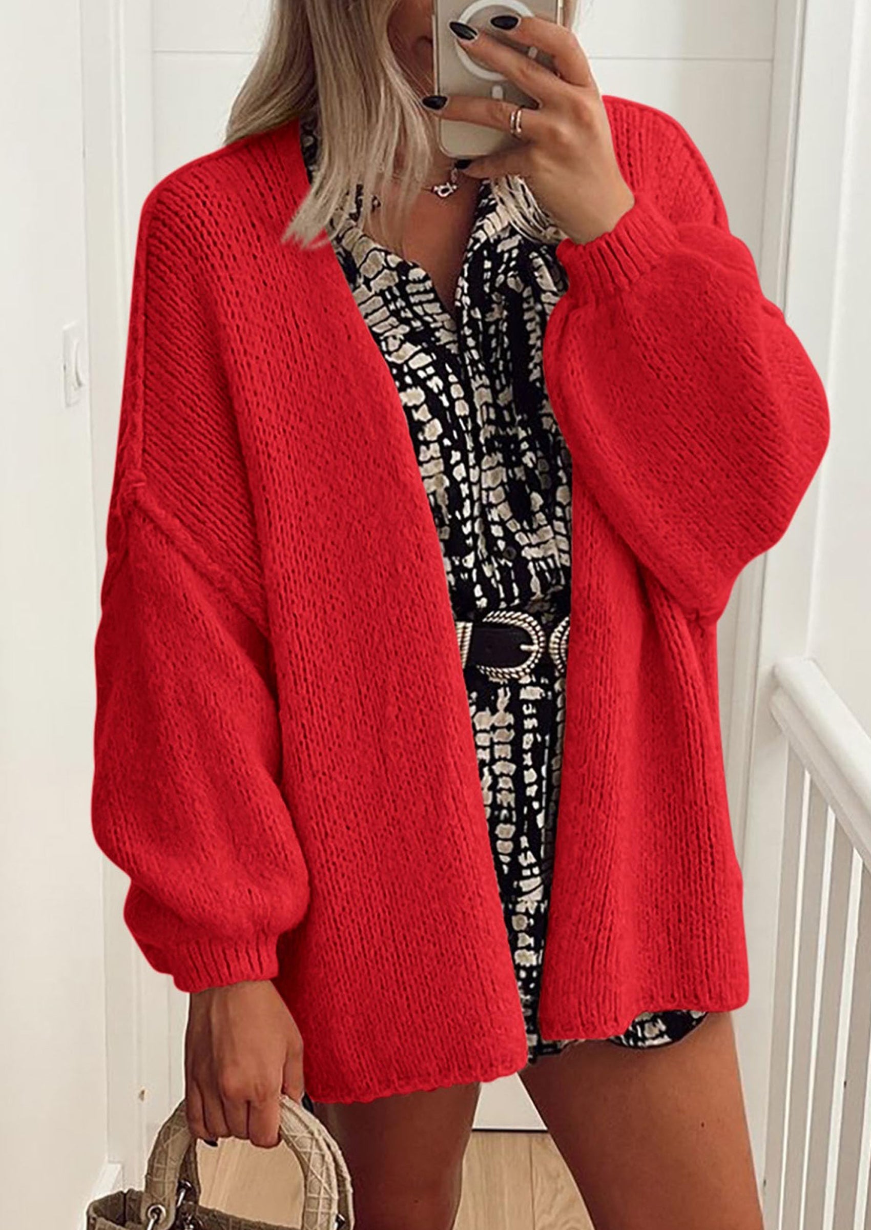 Womens Oversized Cardigan Sweaters Fall Long Lantern Sleeve Knit Open Front Lightweight Sweater
