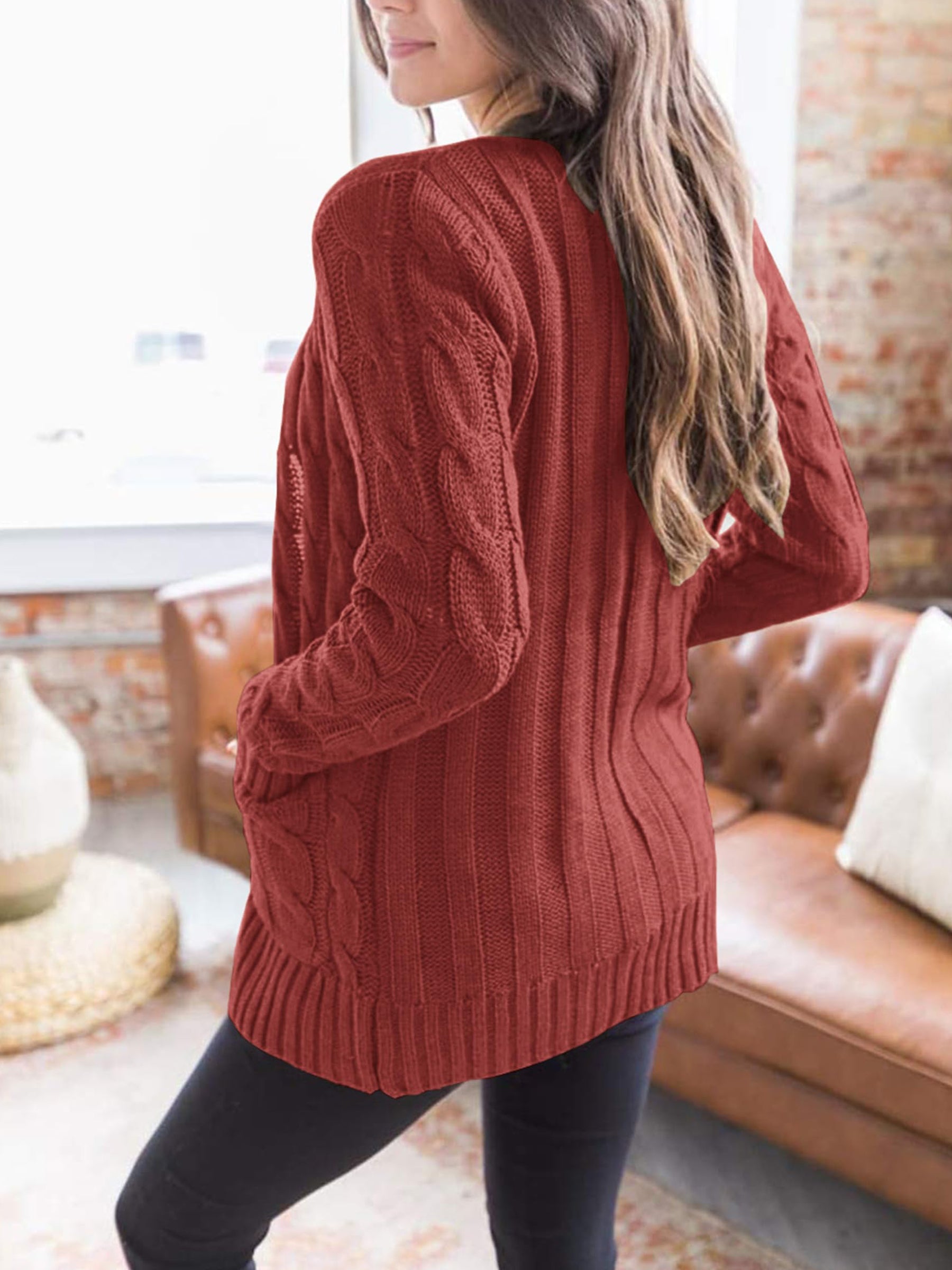 Women's Open Front Cardigan Sweaters Fall Fashion Button Down Cable Knit Chunky Winter Outerwear Coats