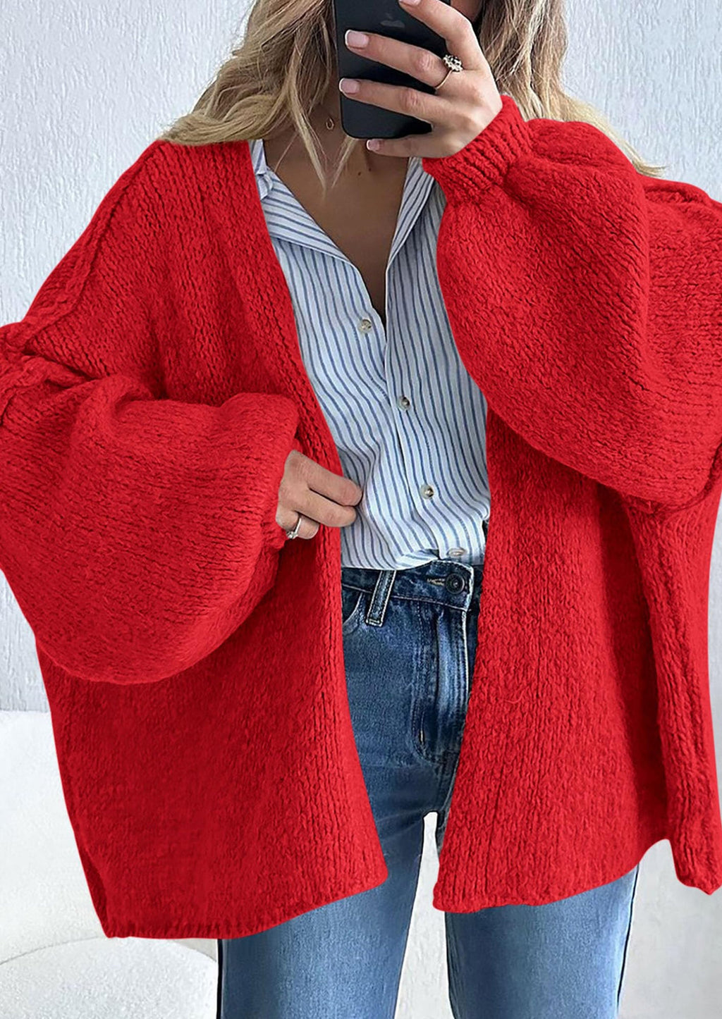 Womens Oversized Cardigan Sweaters Fall Long Lantern Sleeve Knit Open Front Lightweight Sweater