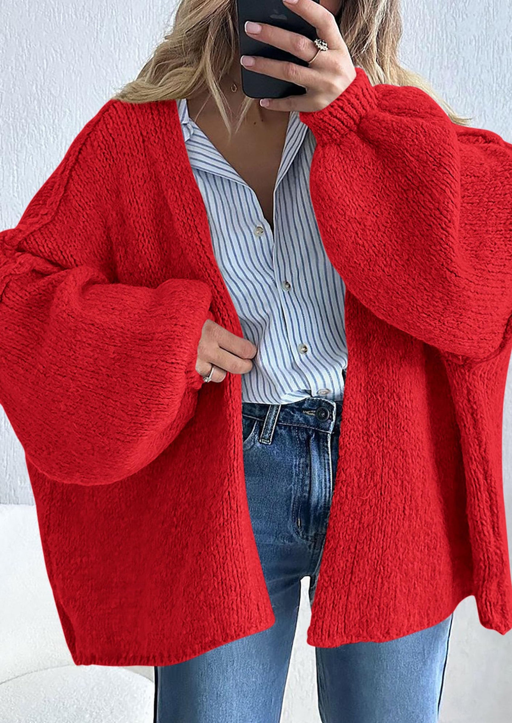 Womens Oversized Cardigan Sweaters Fall Long Lantern Sleeve Knit Open Front Lightweight Sweater