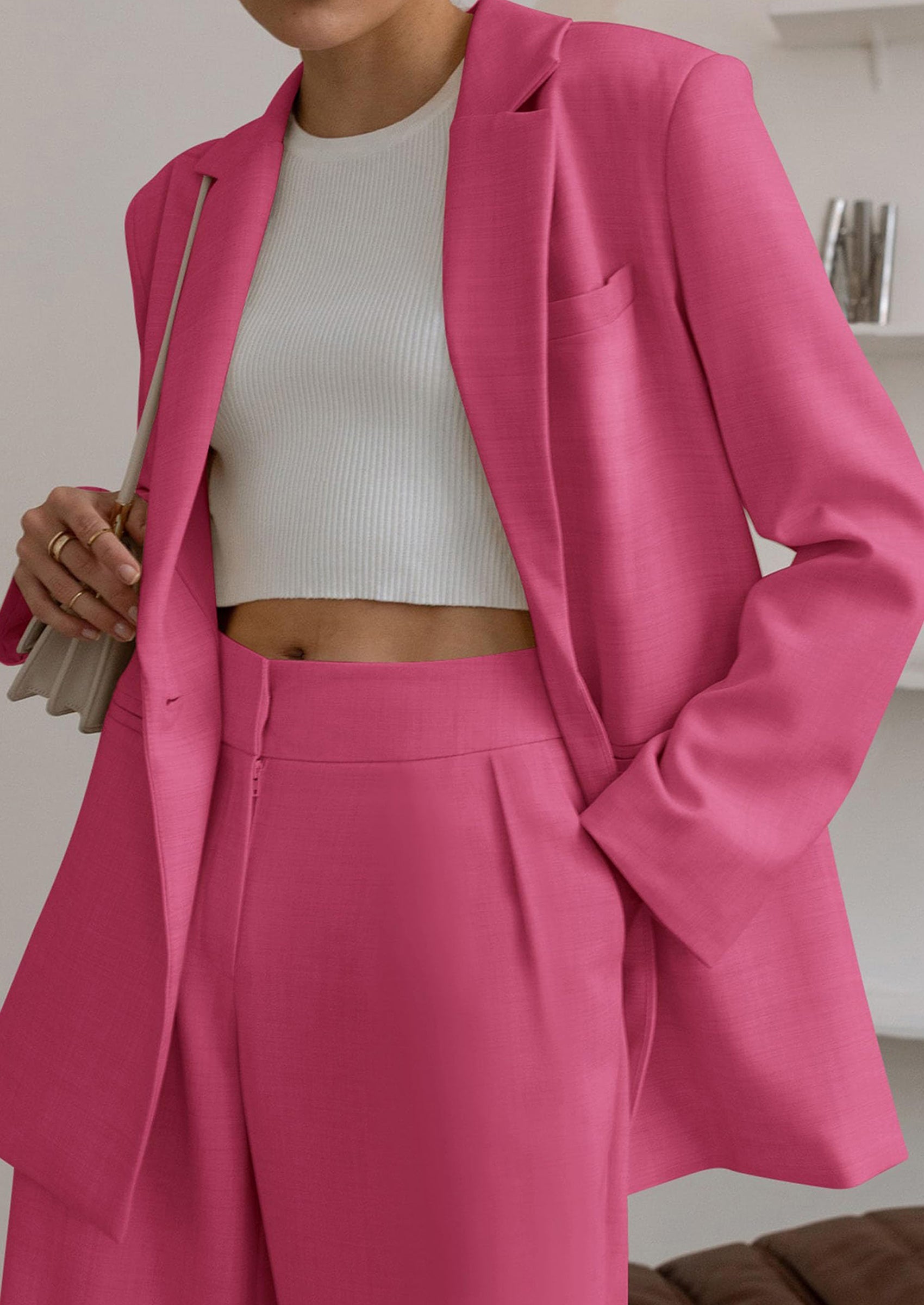 Women's Fall Two Piece Outfits Dressy Blazer Jacket and Wide Leg Pants Pockets Business Casual Office Suit Sets