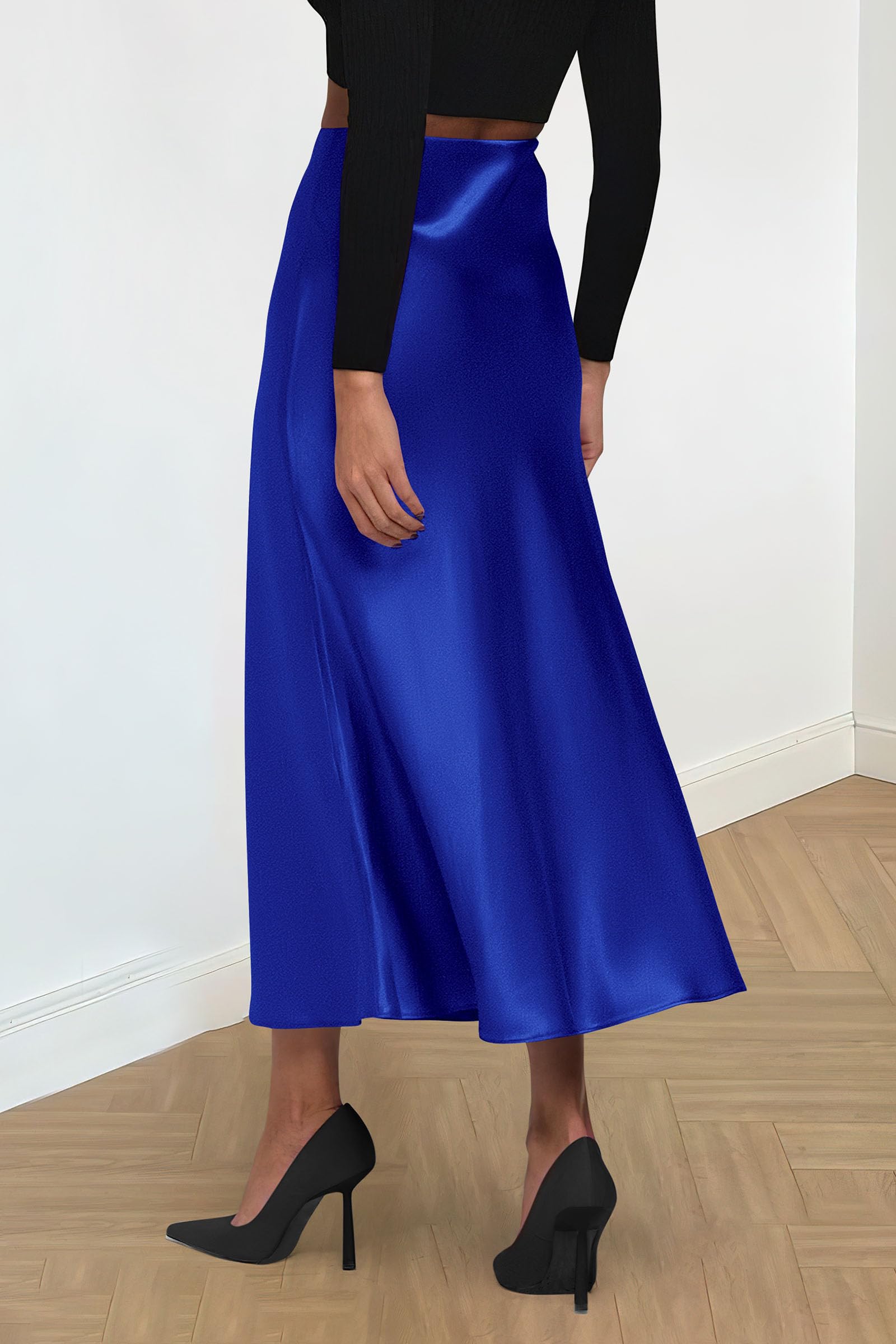 Women's Satin Skirts Dressy Casual Fall High Waisted Cocktail Wedding Flowy Elegant A Line Midi Skirt