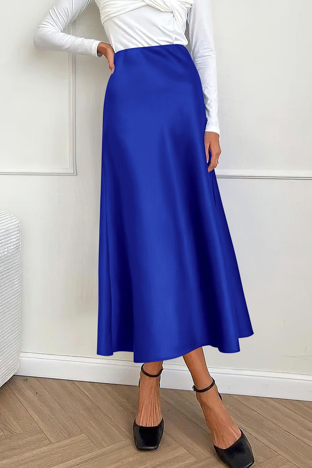 Women's Satin Skirts Dressy Casual Fall High Waisted Cocktail Wedding Flowy Elegant A Line Midi Skirt