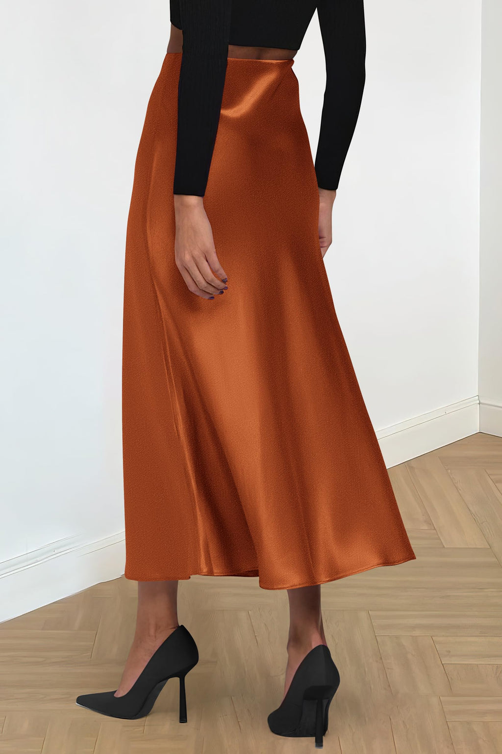 Women's Satin Skirts Dressy Casual Fall High Waisted Cocktail Wedding Flowy Elegant A Line Midi Skirt