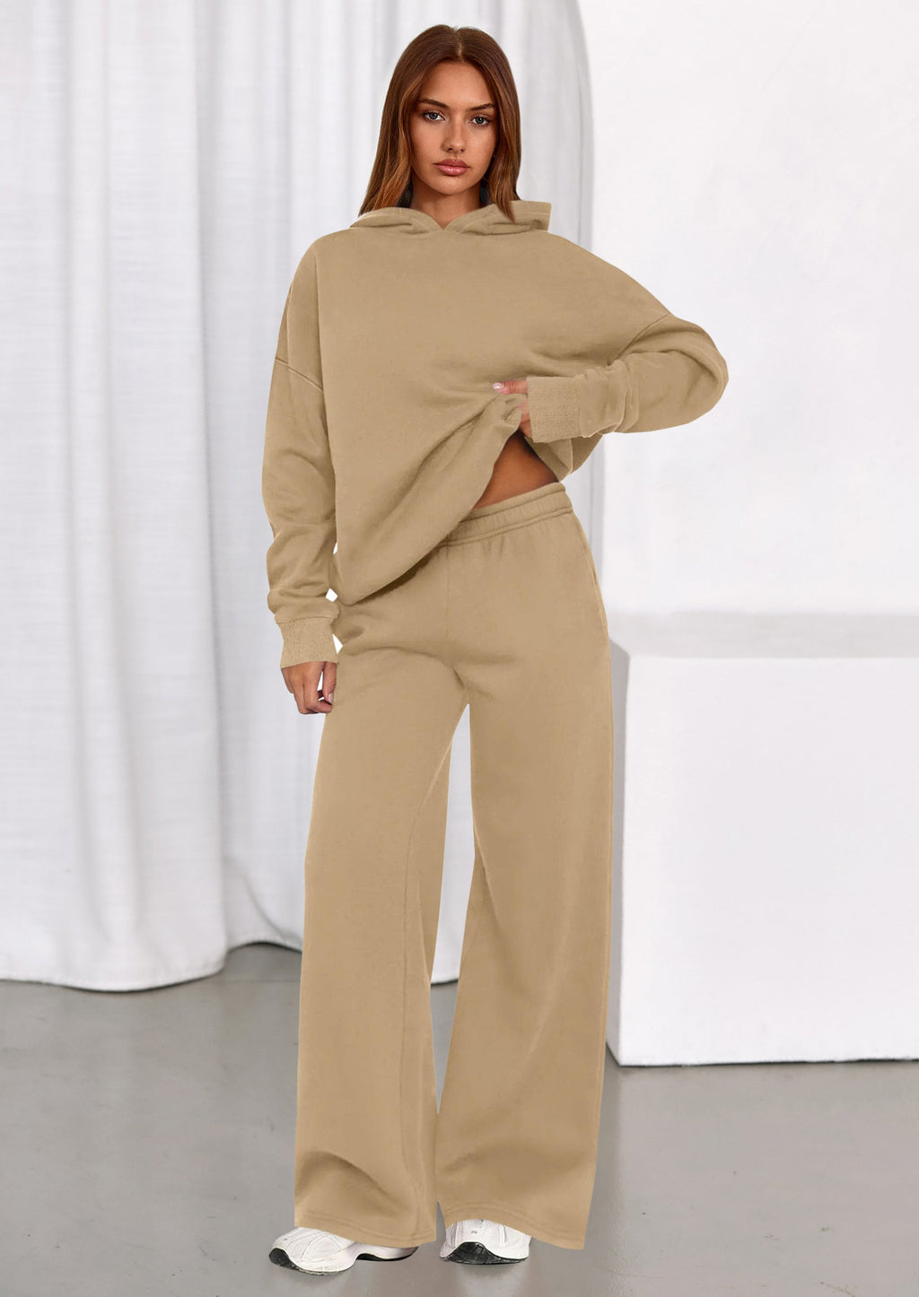 Womens Sweatsuits 2 Piece Set Casual Winter Long Sleeve Hoodie Loose Wide Leg Sweatpants Fall Tracksuit