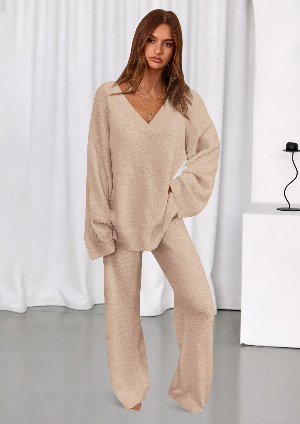 Lounge Sets for Women Two Piece Sweaters Pajama Set Fall Fashion Loungewear Outfits Matching Winter Clothes
