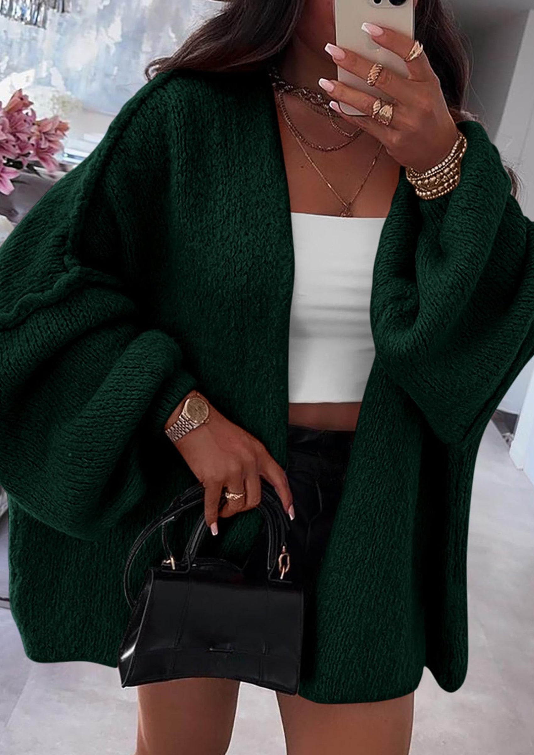 Womens Oversized Cardigan Sweaters Fall Long Lantern Sleeve Knit Open Front Lightweight Sweater