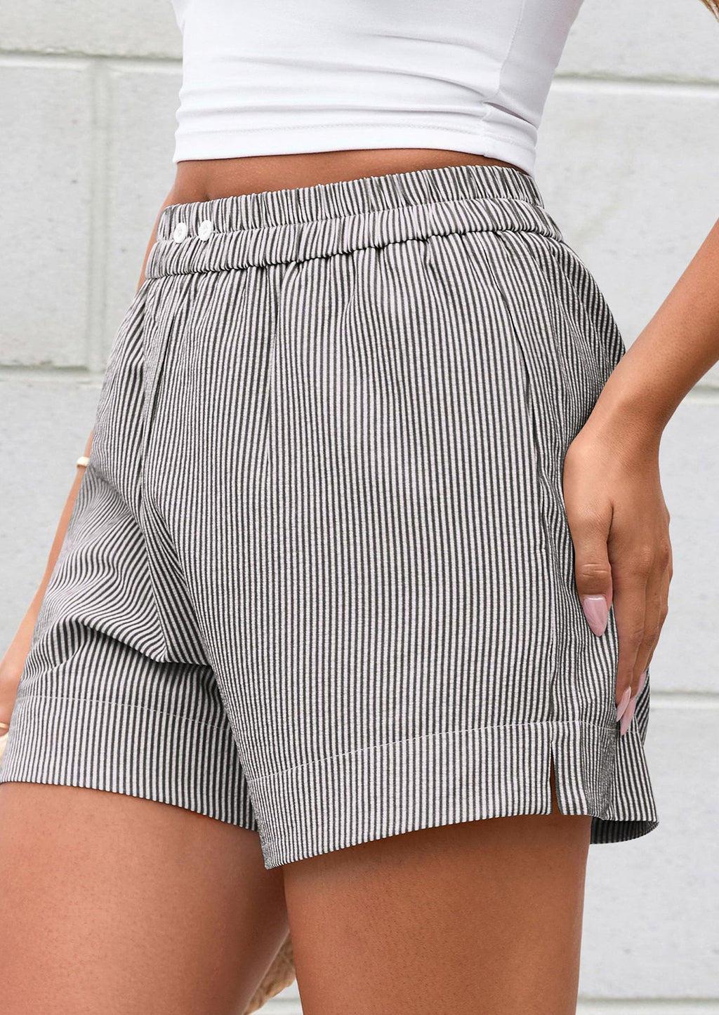 Women Striped Shorts Casual Elastic Waist  Bottoms Beach Shorts