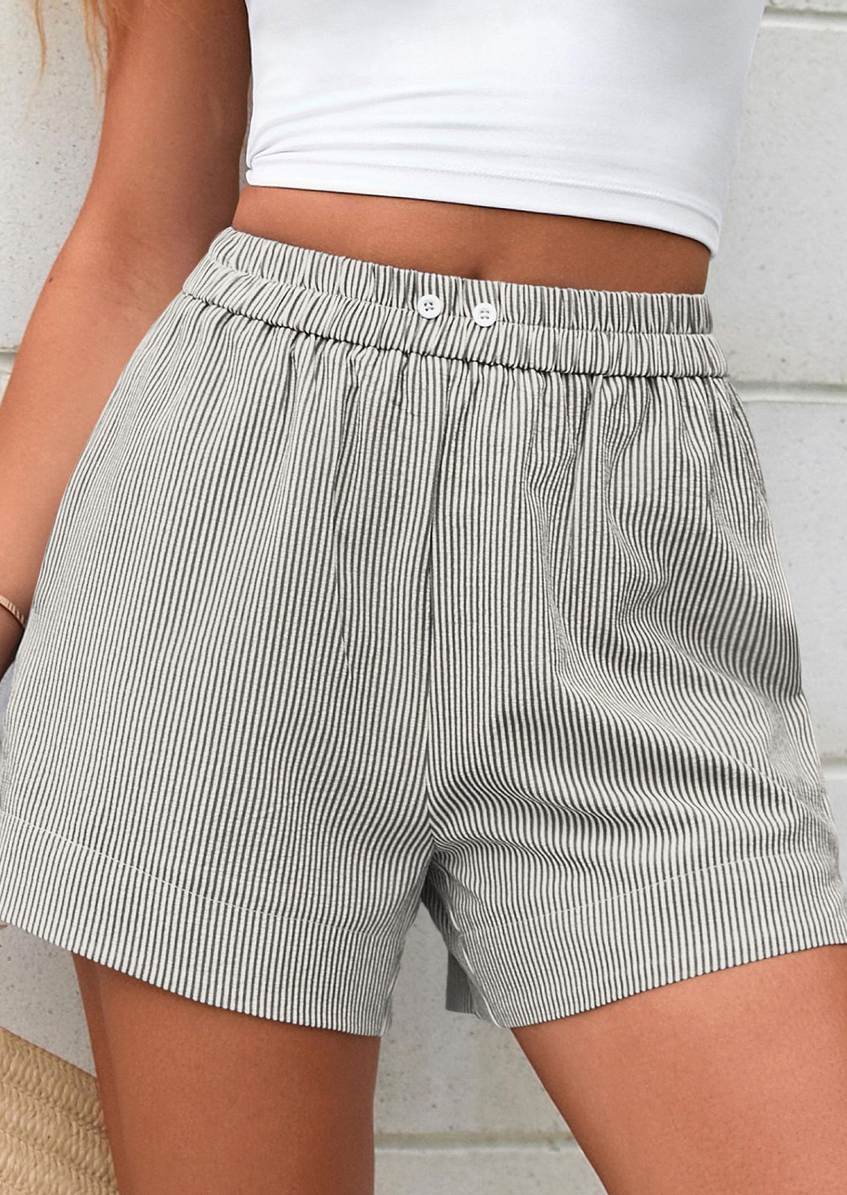 Women Striped Shorts Casual Elastic Waist  Bottoms Beach Shorts