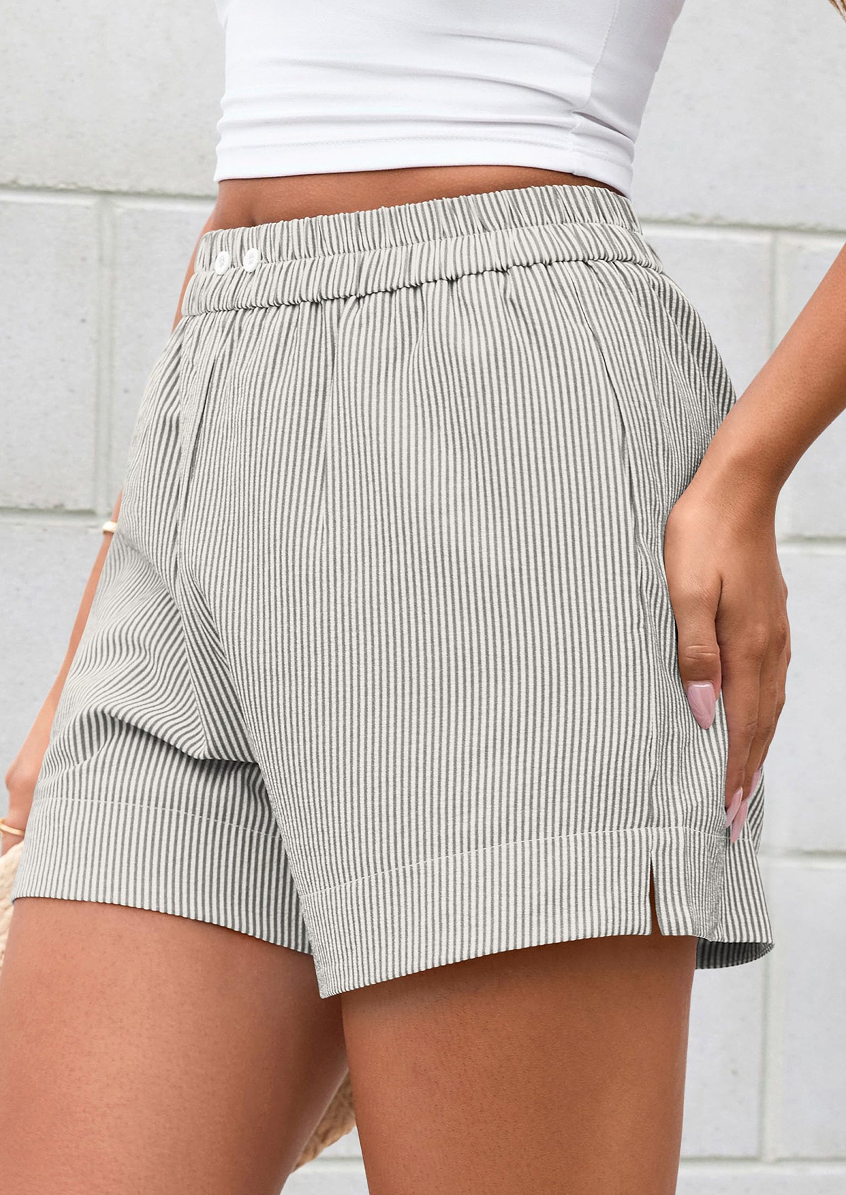 Women Striped Shorts Casual Elastic Waist  Bottoms Beach Shorts
