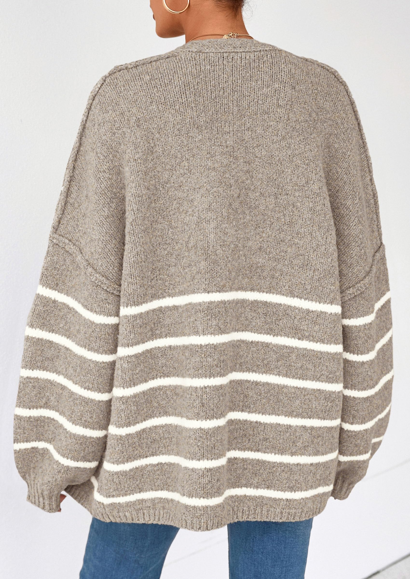 Womens Oversized Cardigan Sweaters Fall Long Lantern Sleeve Knit Open Front Lightweight Sweater