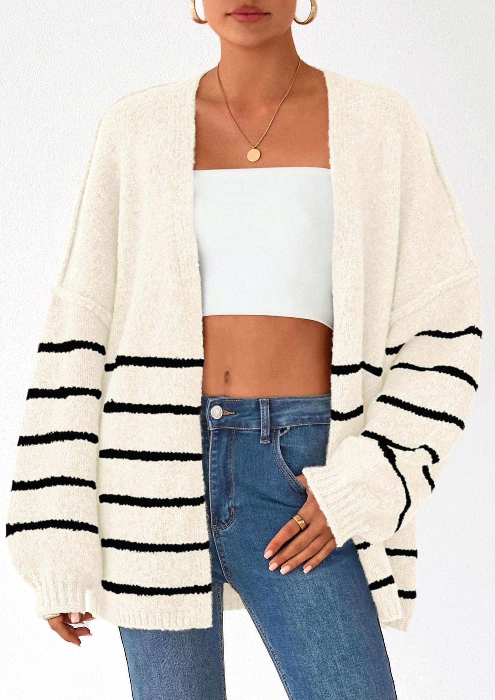 Womens Oversized Cardigan Sweaters Fall Long Lantern Sleeve Knit Open Front Lightweight Sweater