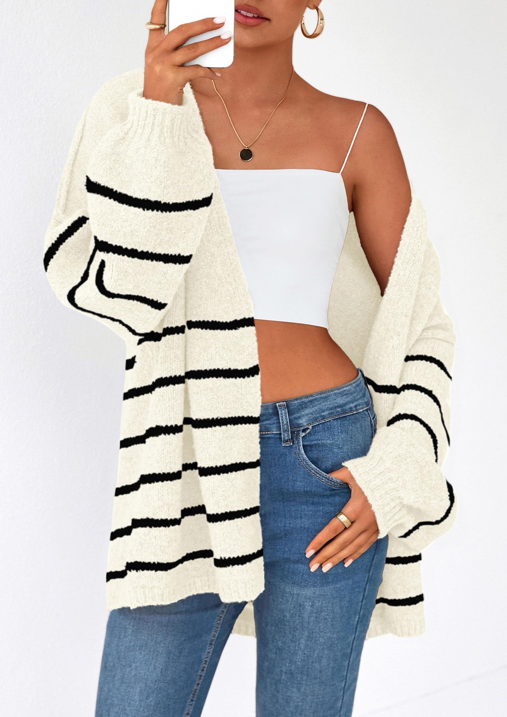 Womens Oversized Cardigan Sweaters Fall Long Lantern Sleeve Knit Open Front Lightweight Sweater