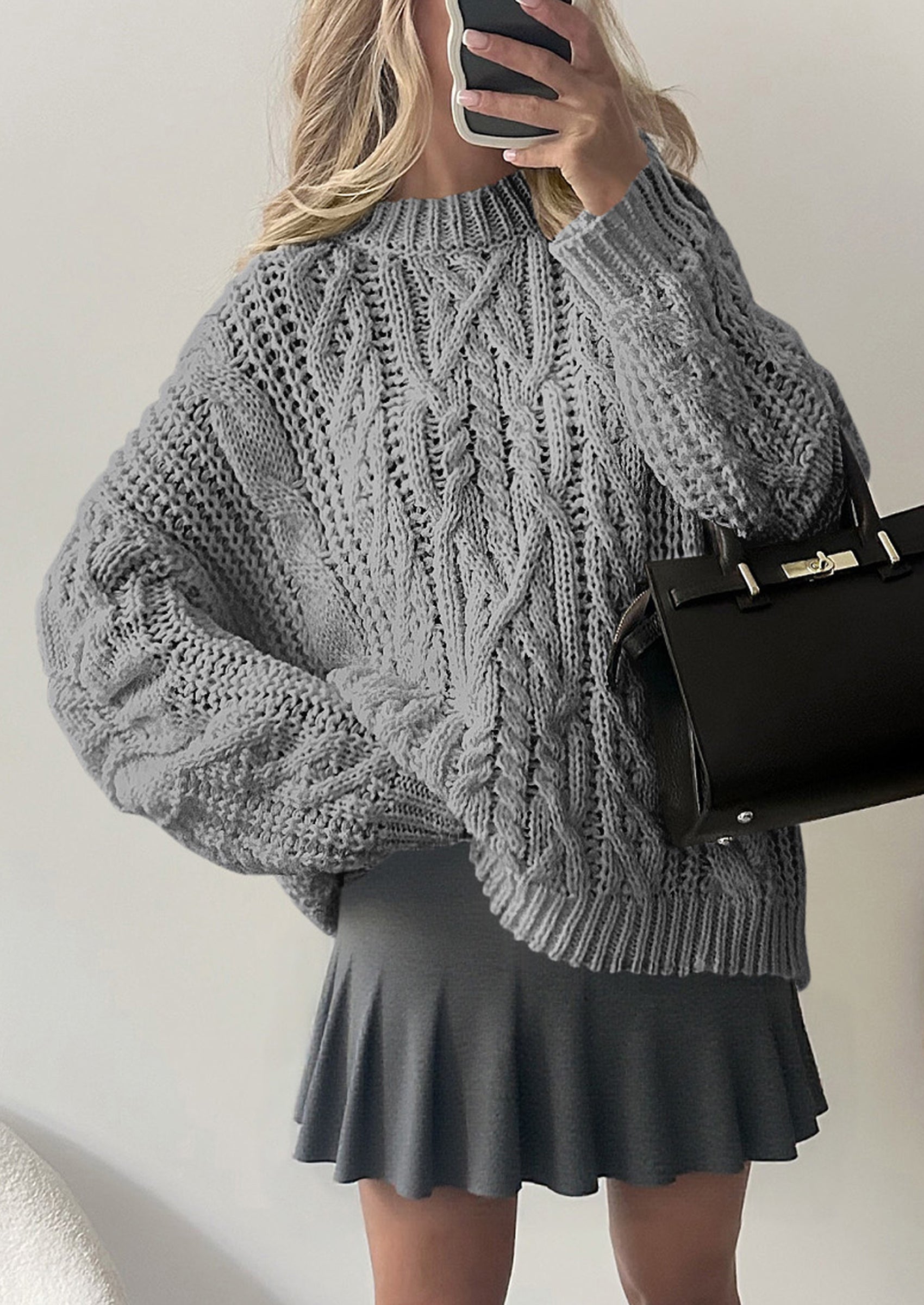 Women's Oversized Fall Sweaters Casual Long Sleeve Crewneck Chunky Cable Knit Pullover Tops Winter Clothes