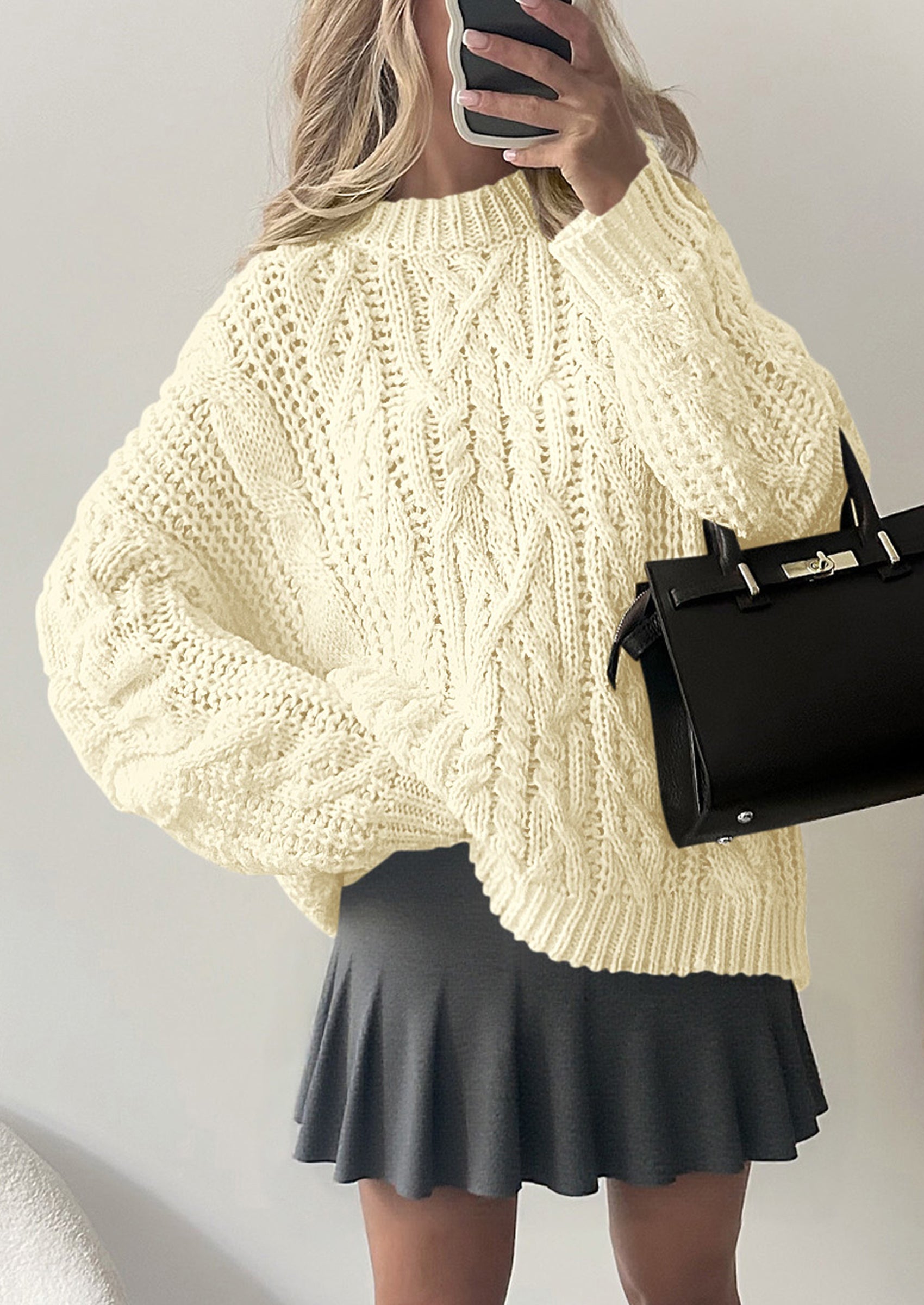 Women's Oversized Fall Sweaters Casual Long Sleeve Crewneck Chunky Cable Knit Pullover Tops Winter Clothes