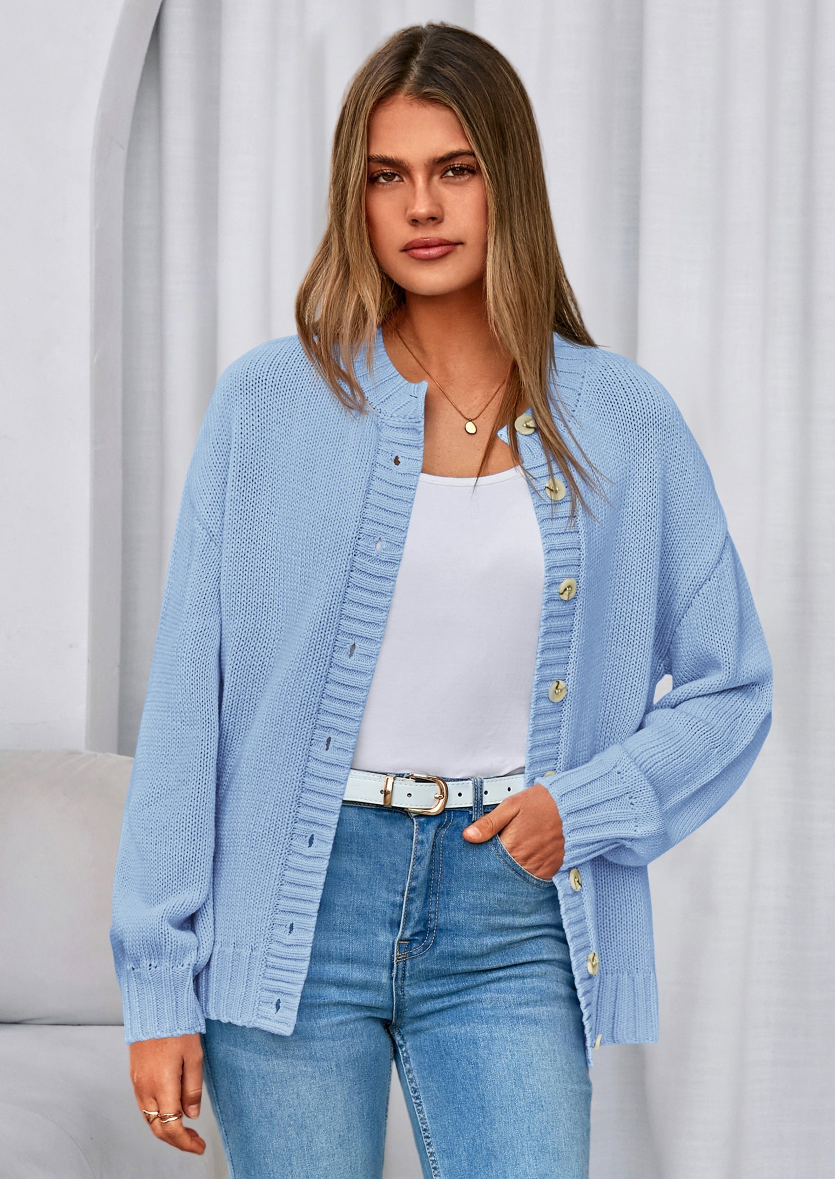 Women's Winter Cardigan Sweaters Trendy Chunky Knit Long Sleeve Button Up Casual Warm Fall Jackets Coats