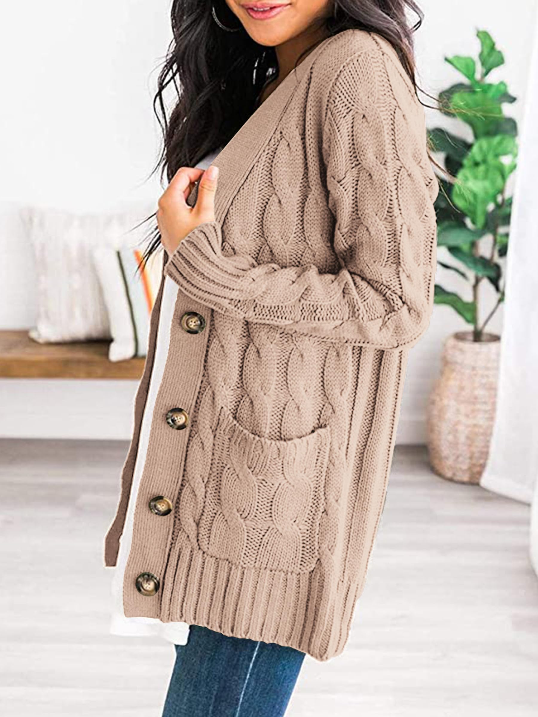 Women's Open Front Cardigan Sweaters Fall Fashion Button Down Cable Knit Chunky Winter Outerwear Coats