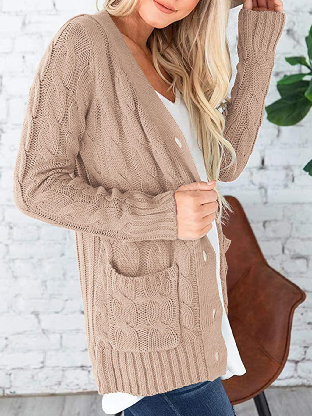Women's Open Front Cardigan Sweaters Fall Fashion Button Down Cable Knit Chunky Winter Outerwear Coats