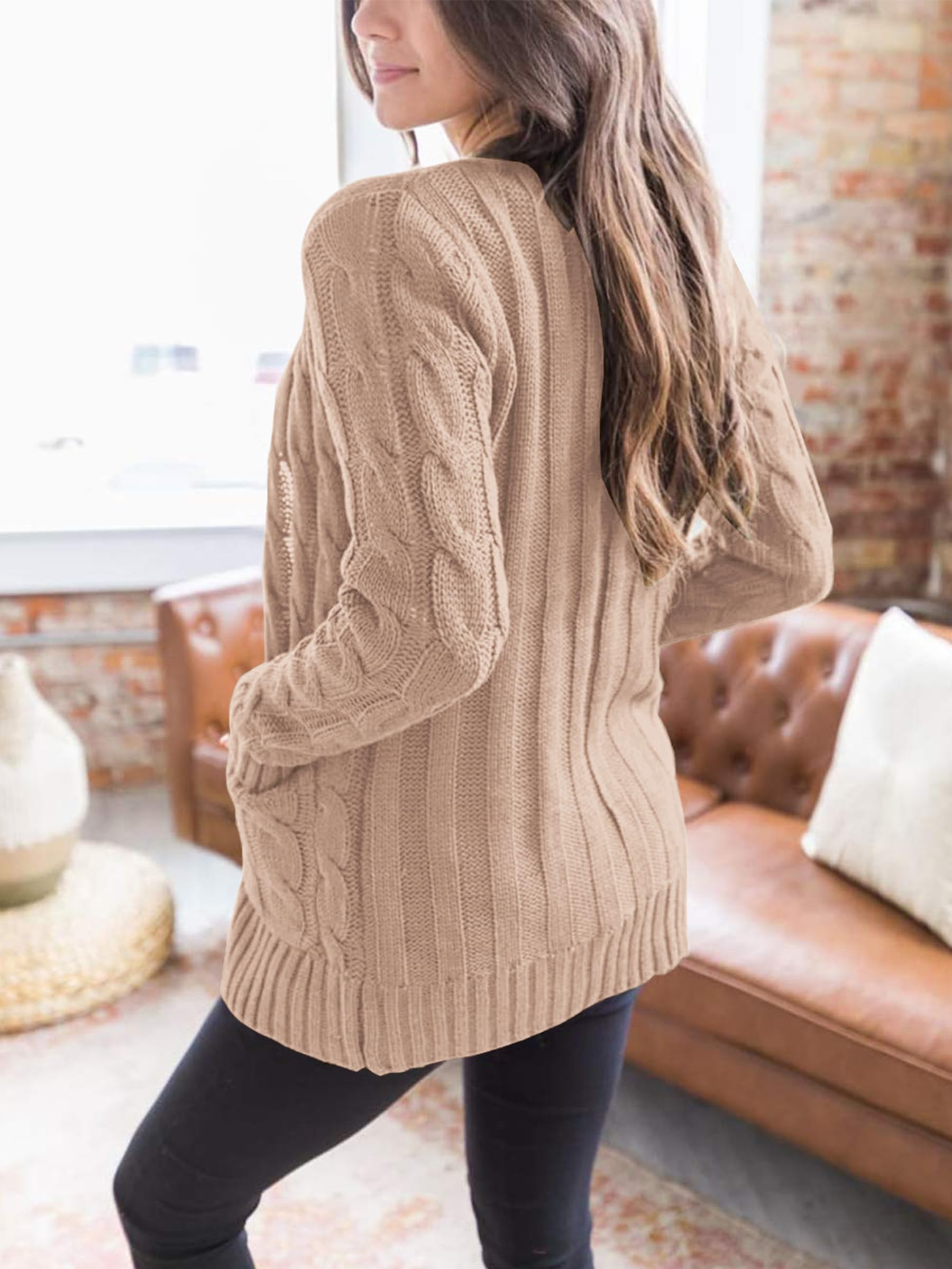 Women's Open Front Cardigan Sweaters Fall Fashion Button Down Cable Knit Chunky Winter Outerwear Coats