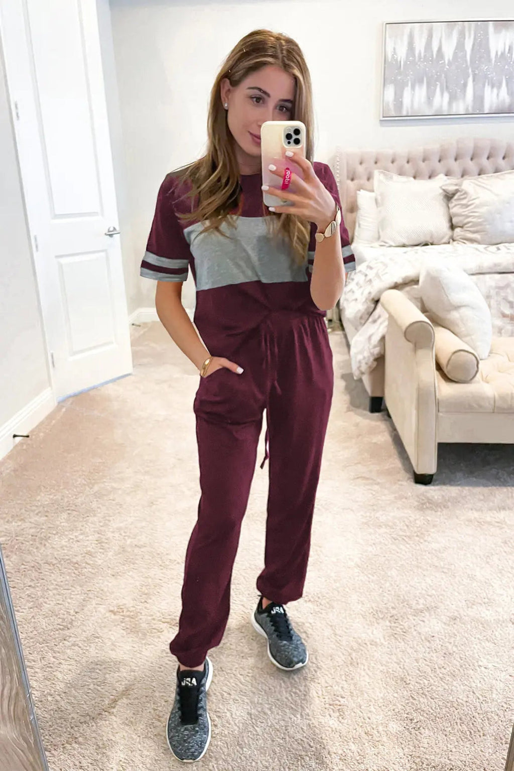 Women's Two Piece Lounge Sets Spring Summer Jogger Pants Vacation Outfits Travel Airplane Matching Clothes