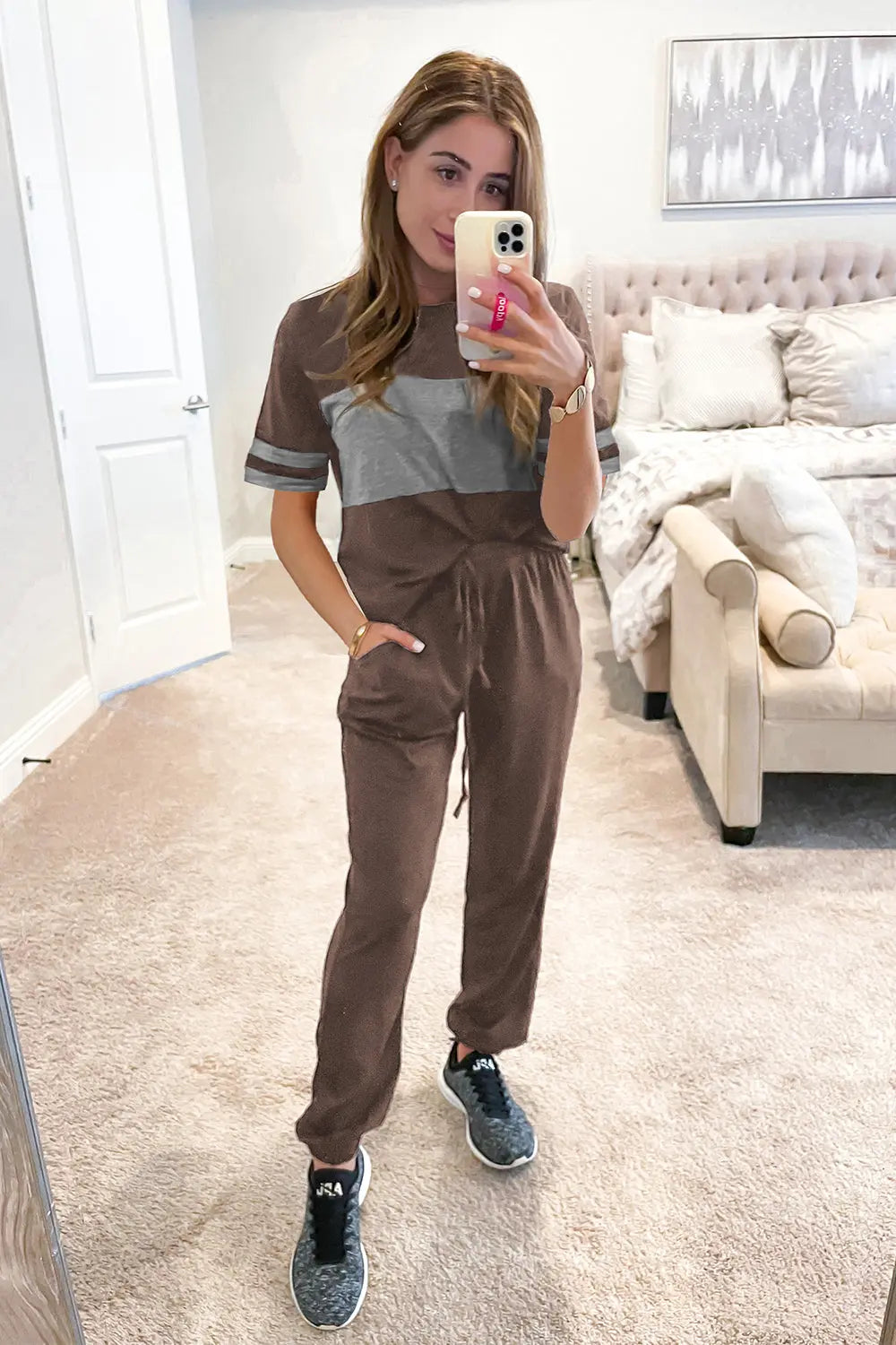 Women's Two Piece Lounge Sets Spring Summer Jogger Pants Vacation Outfits Travel Airplane Matching Clothes