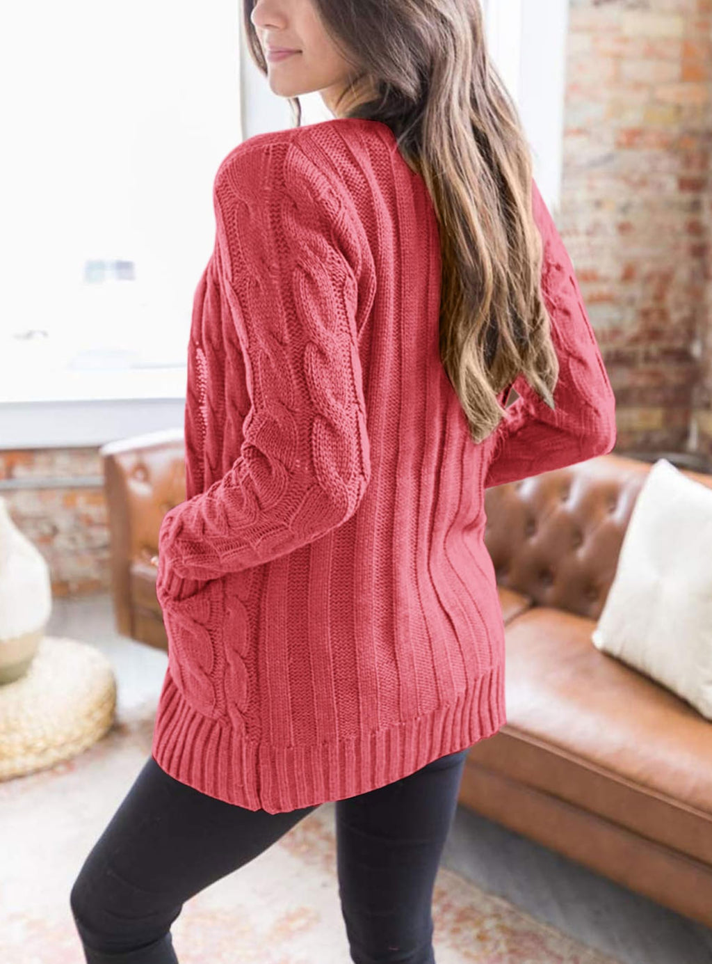 Women's Open Front Cardigan Sweaters Fall Fashion Button Down Cable Knit Chunky Winter Outerwear Coats