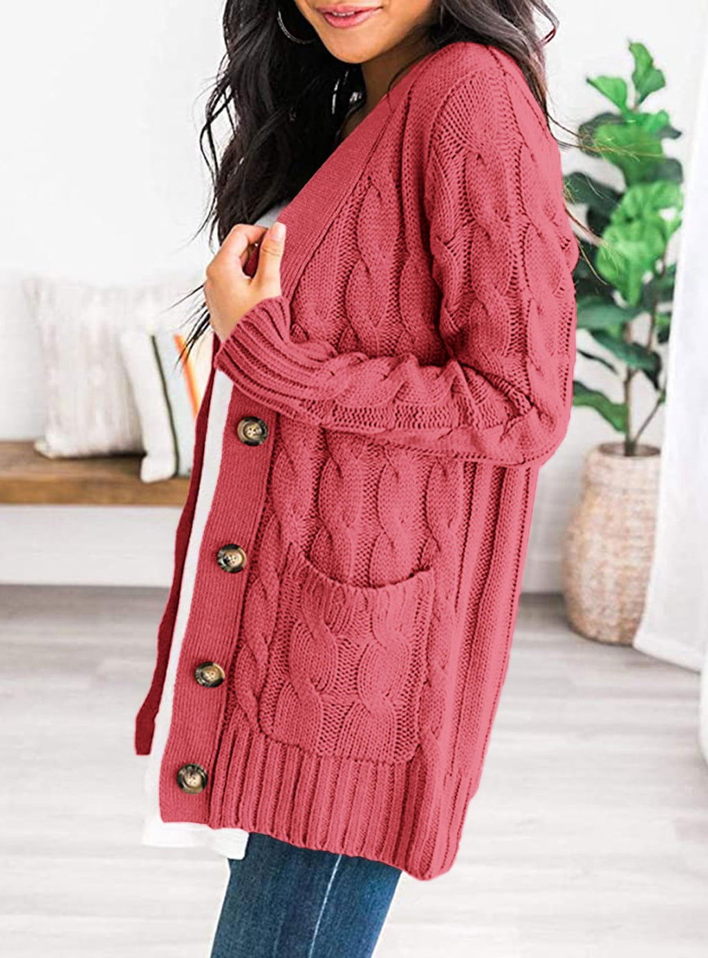 Women's Open Front Cardigan Sweaters Fall Fashion Button Down Cable Knit Chunky Winter Outerwear Coats