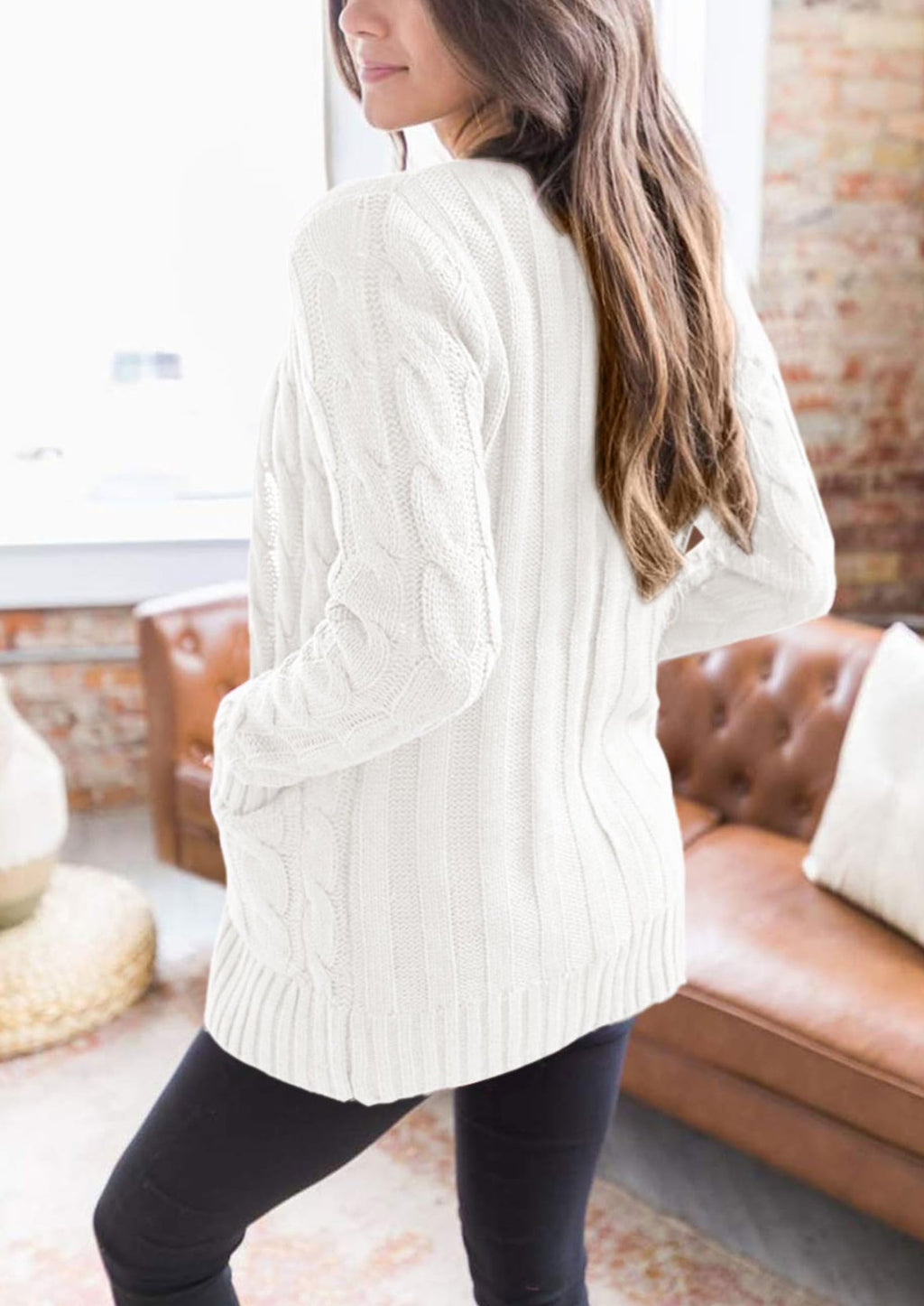 Women's Open Front Cardigan Sweaters Fall Fashion Button Down Cable Knit Chunky Winter Outerwear Coats