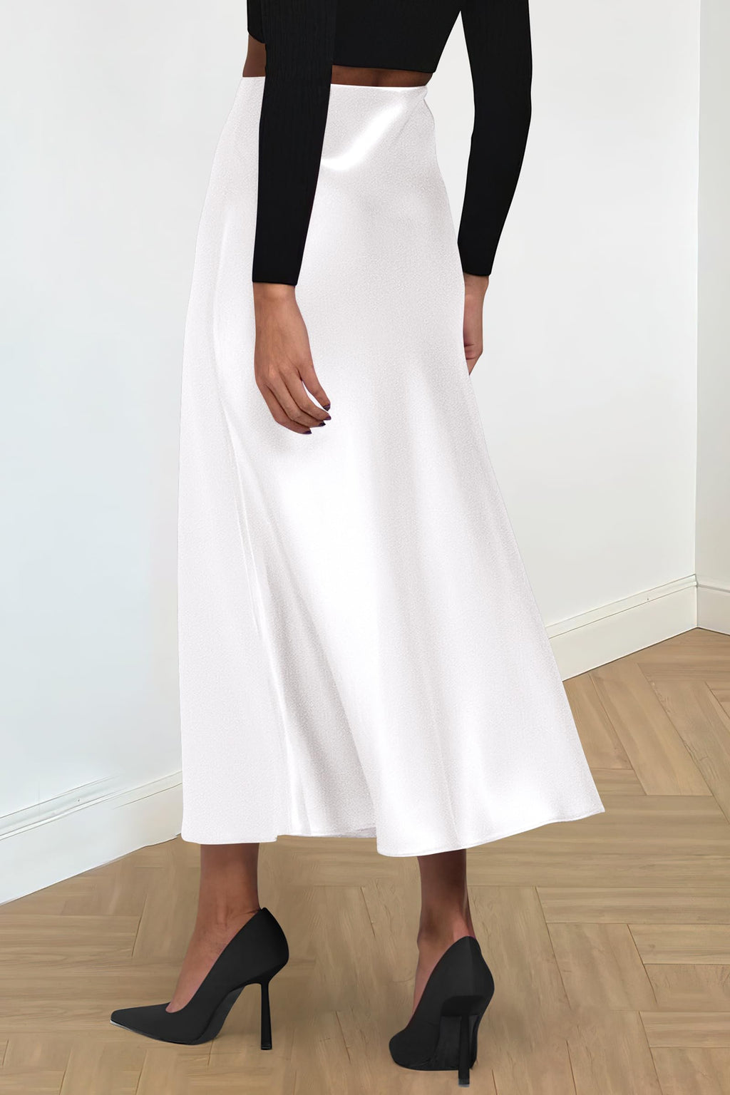 Women's Satin Skirts Dressy Casual Fall High Waisted Cocktail Wedding Flowy Elegant A Line Midi Skirt