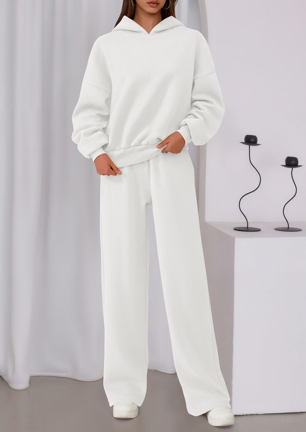 Womens Sweatsuits 2 Piece Set Casual Winter Long Sleeve Hoodie Loose Wide Leg Sweatpants Fall Tracksuit